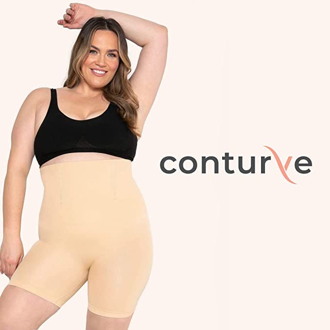 **Conturve High Waisted Shapewear Shorts for Women – Tummy Control Body Shaper, Anti-Chafing Underwear | Slimming & Smoothing | Perfect for Dresses, Workouts & Everyday Wear (Black, XL/2XL)**