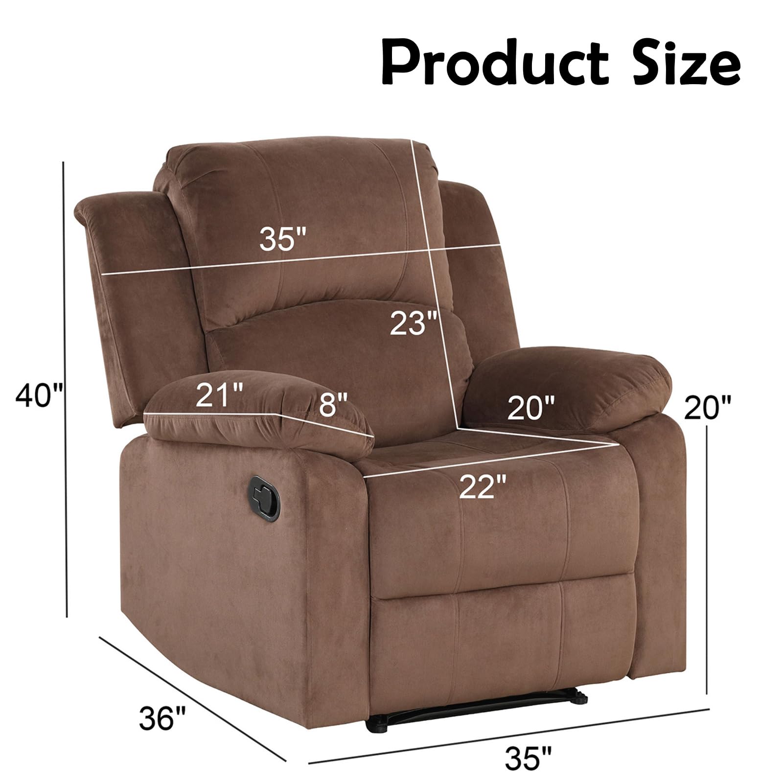 Phoenix Home Fabric Manual Recliner Chair for Adults - Comfortable Overstuffed Arm and Back Reclining Sofa - Living Room Single Seater in Caramel Brown - Perfect for Relaxing, Reading & Watching TV