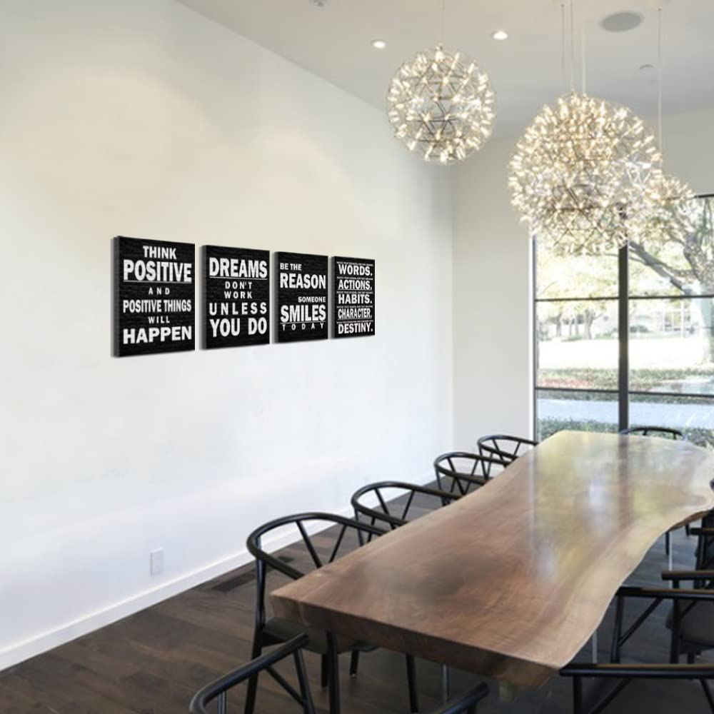 Black and White Motivational Wall Art Posters - Inspirational Quotes for Office, Workplace, Gym & School - Positive Wall Decor Signs (Dreams Don't Work Unless You Do, Watch Your Thoughts, Think Positive) - Perfect for Home Office, Study Room & Fitness Spaces