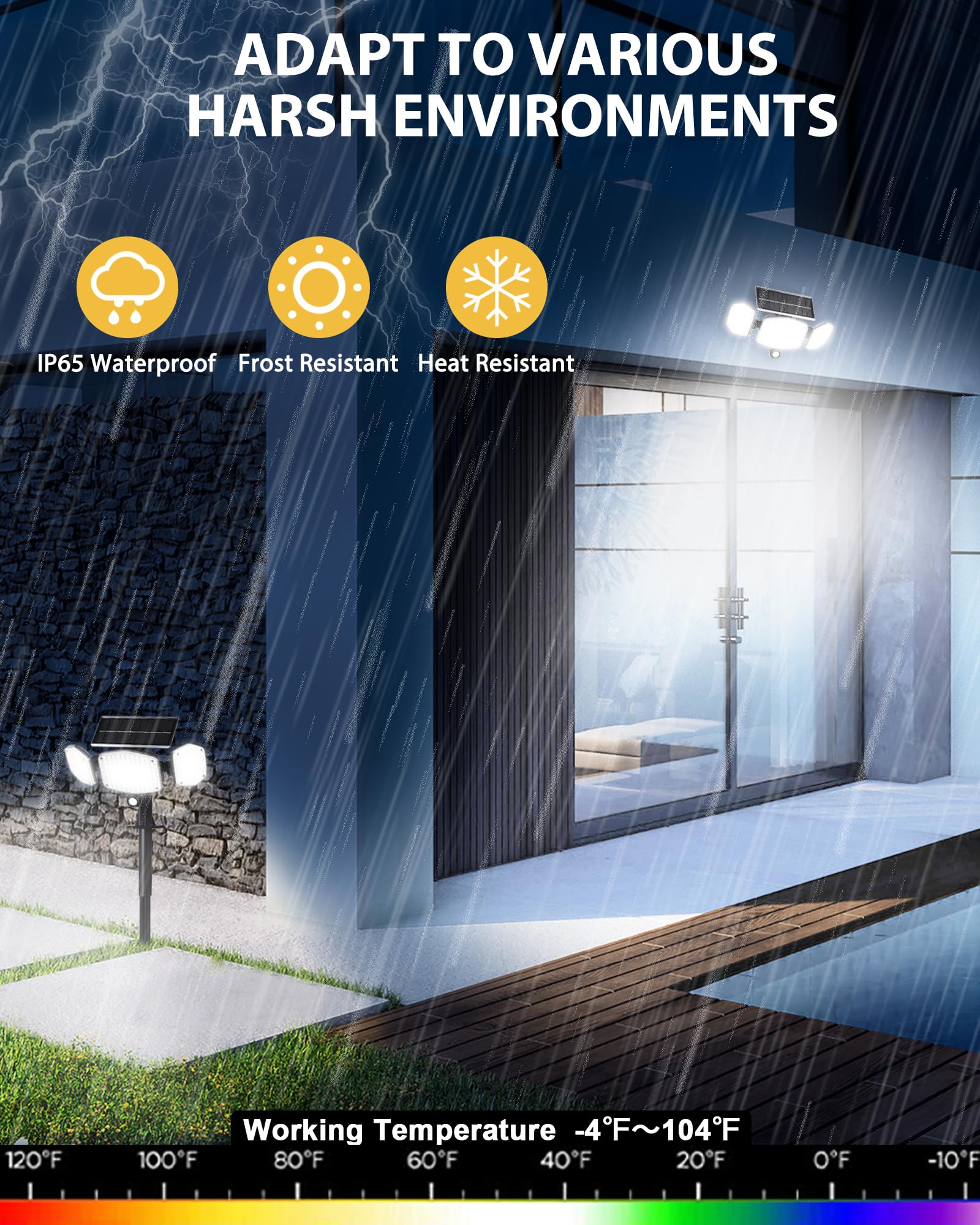 208 LED Solar Motion Sensor Lights Outdoor - Super Bright 270° Illumination Security Floodlight for Garden, Porch, Pathway - 3 Lighting Modes, IP65 Waterproof, Stake or Wall Mount - Perfect for Nighttime Safety & Landscape Lighting
