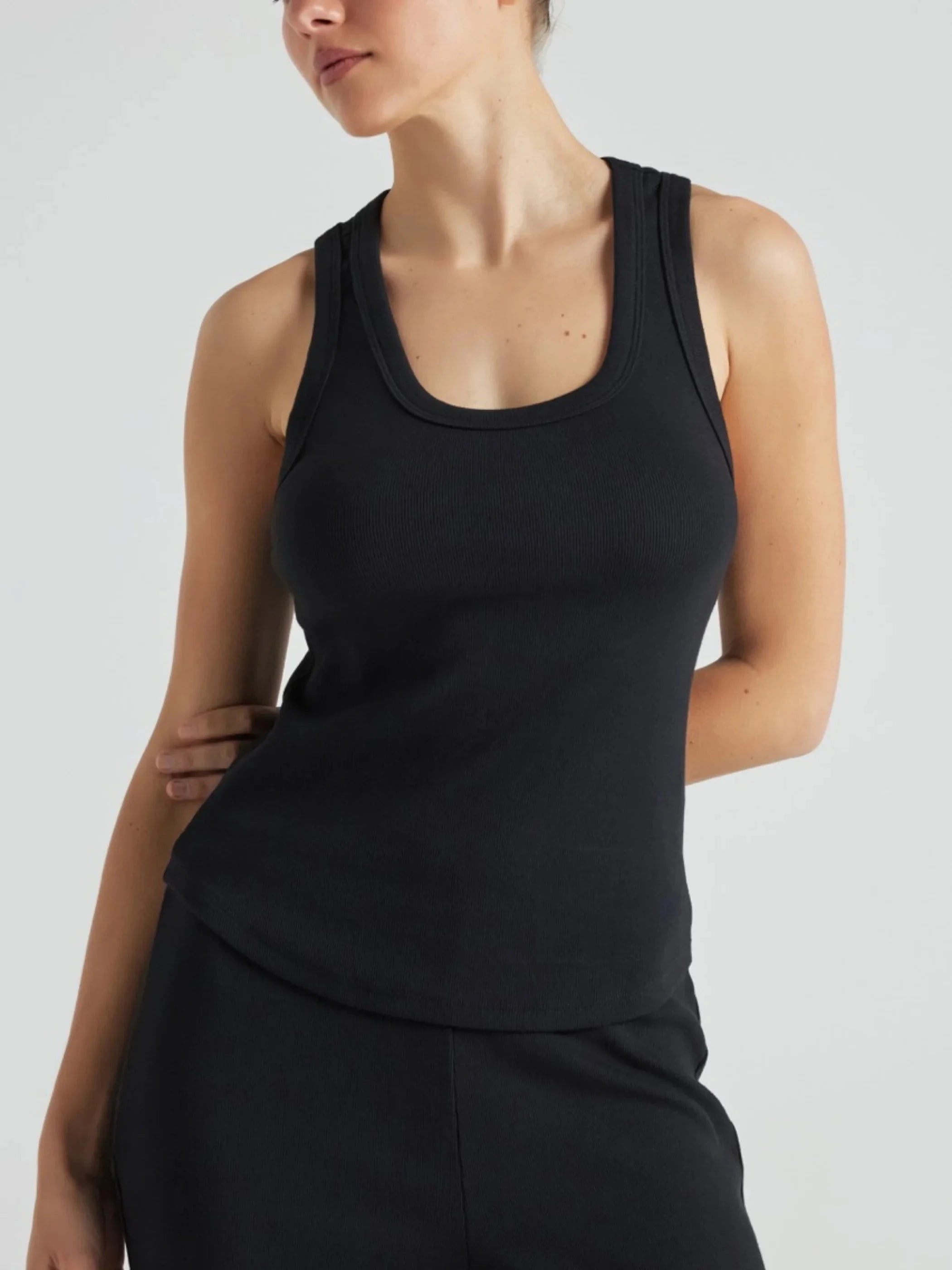 Serene Rib Tank Top for Women - Soft Stretch Black Camisole | Casual Wear, Layering, Lounge & Sleep