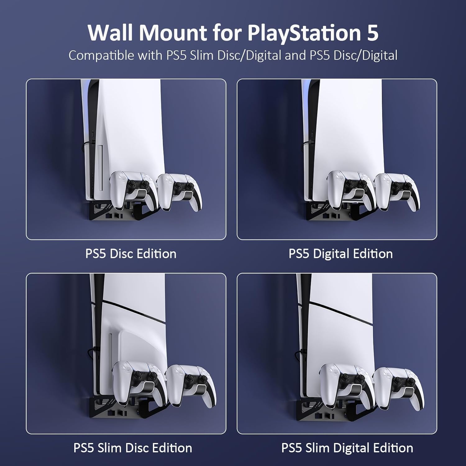 NexiGo PS5 Wall Mount Kit with Charging Station - Compatible with PS5/PS5 Slim/PS5 Pro Consoles & DualSense/Edge Controllers - Sturdy Metal Wall Stand with LED Indicator - Perfect for Gaming Setup & Space Saving Organization
