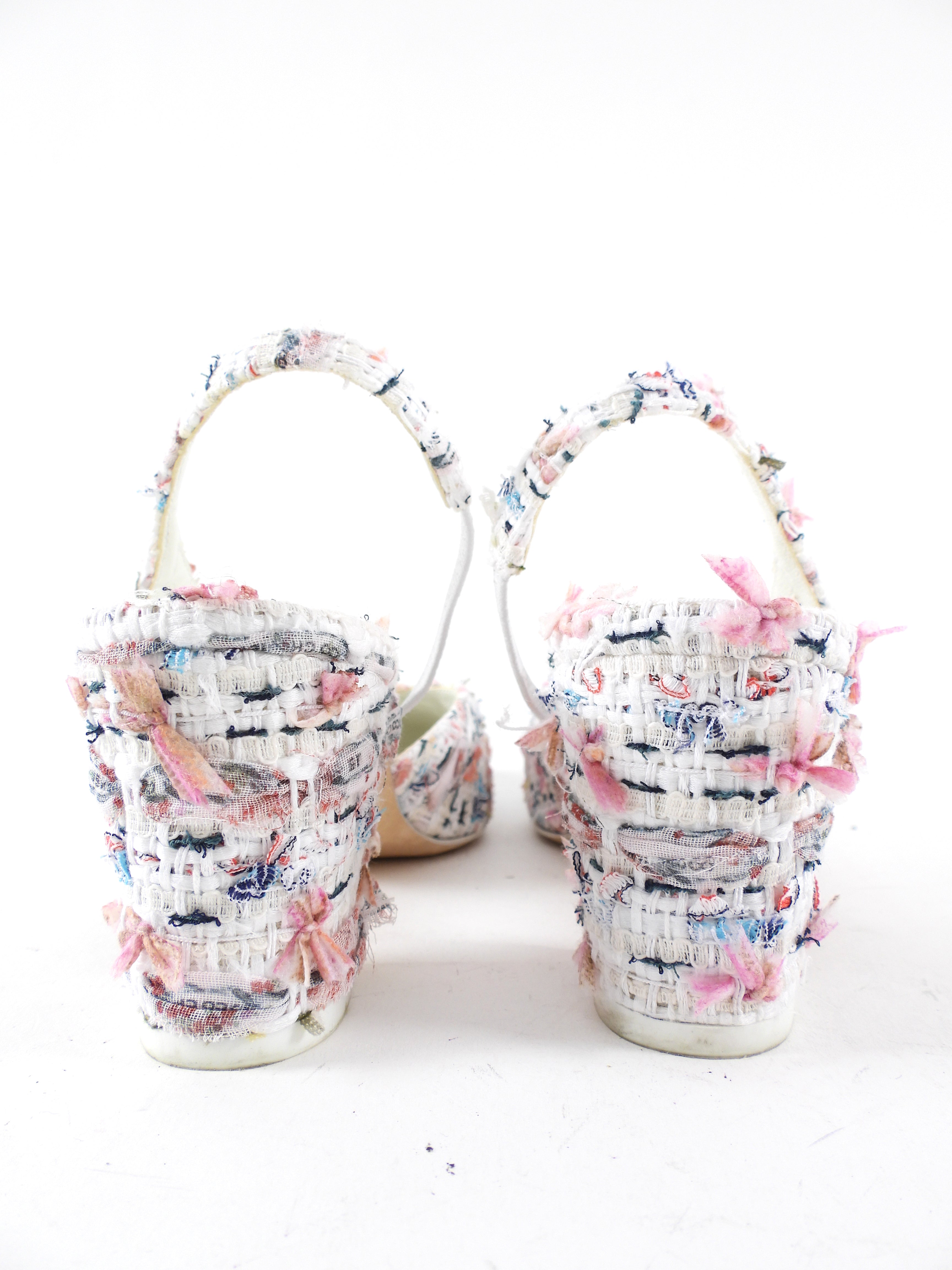 Chanel 2023 Pink and White Tweed Cap Toe Slingback Heels Size 37 - Women's Luxury High Heel Pumps for Parties, Weddings & Special Occasions