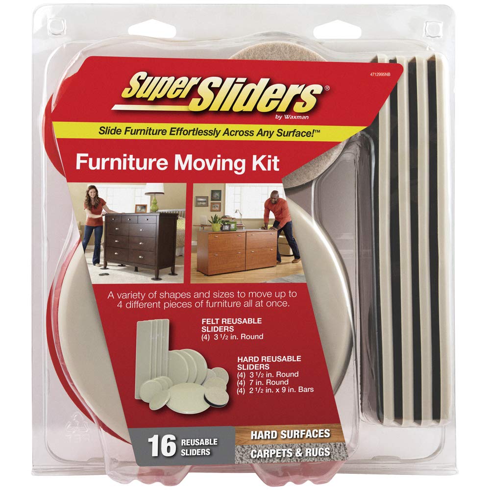 Super Sliders Assorted Reusable Furniture Sliders - 16 Pack Beige | Easy Move Heavy Furniture Protectors for Hardwood Floors & Carpets | Perfect for Home, Office & Apartment Moving