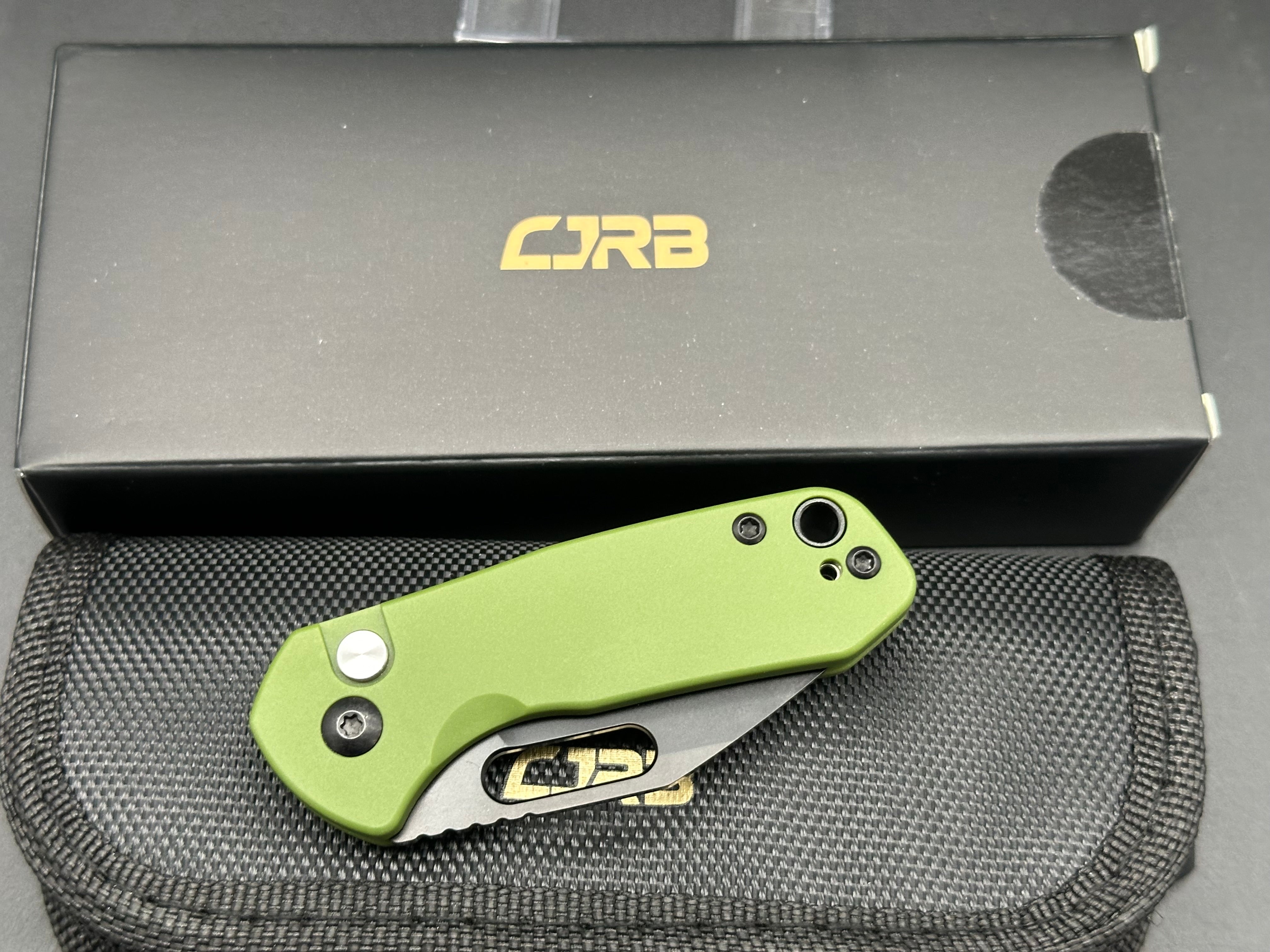 CJRB Mini Pyrite Pocket Knife - D2 Steel Blade, Green G10 Handle - EDC Folding Knife for Camping, Hiking & Everyday Carry