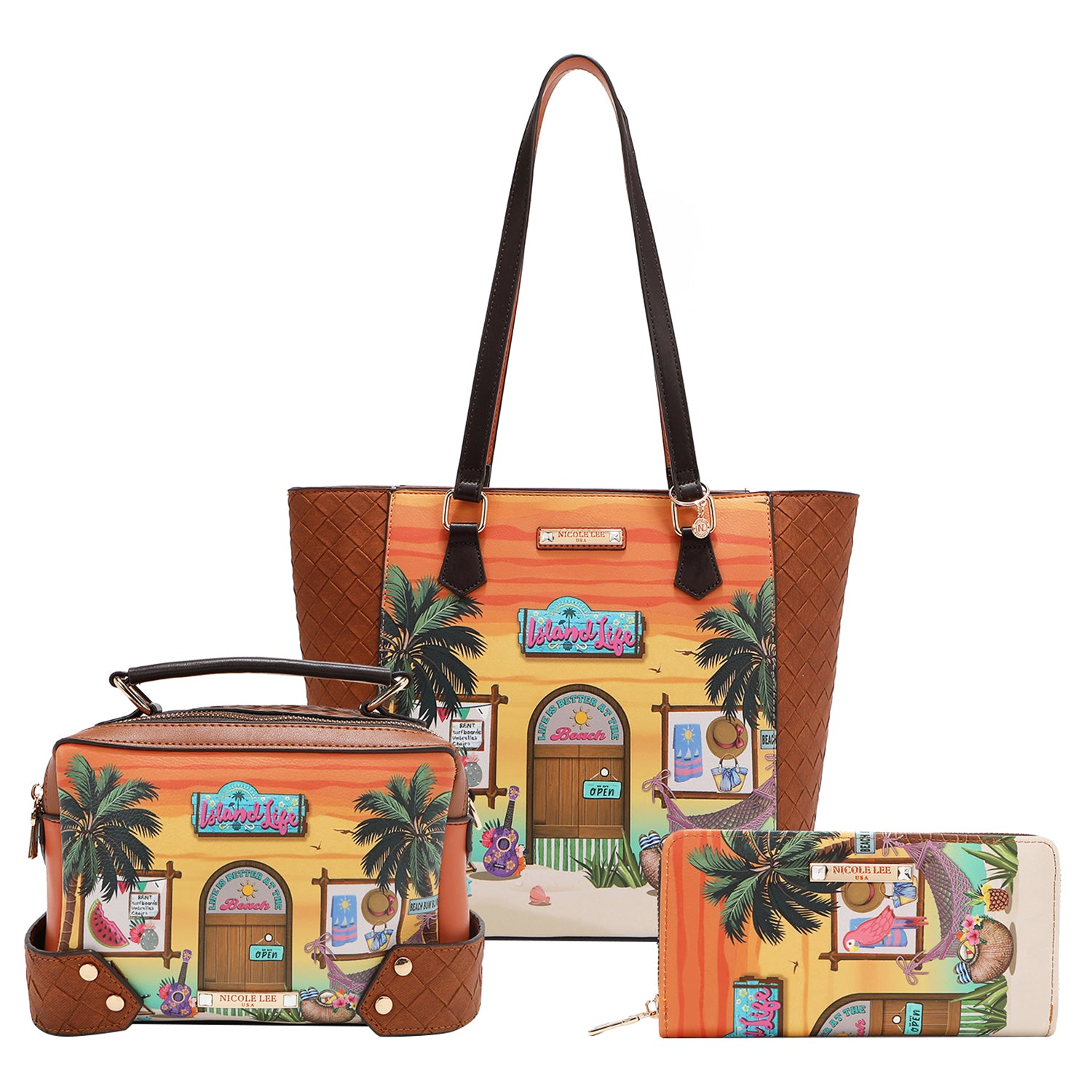 Stylish SUN AND SAND 3-Piece Women's Handbag Set with Crossbody Bag & Wallet - Perfect for Travel, Shopping, and Everyday Use