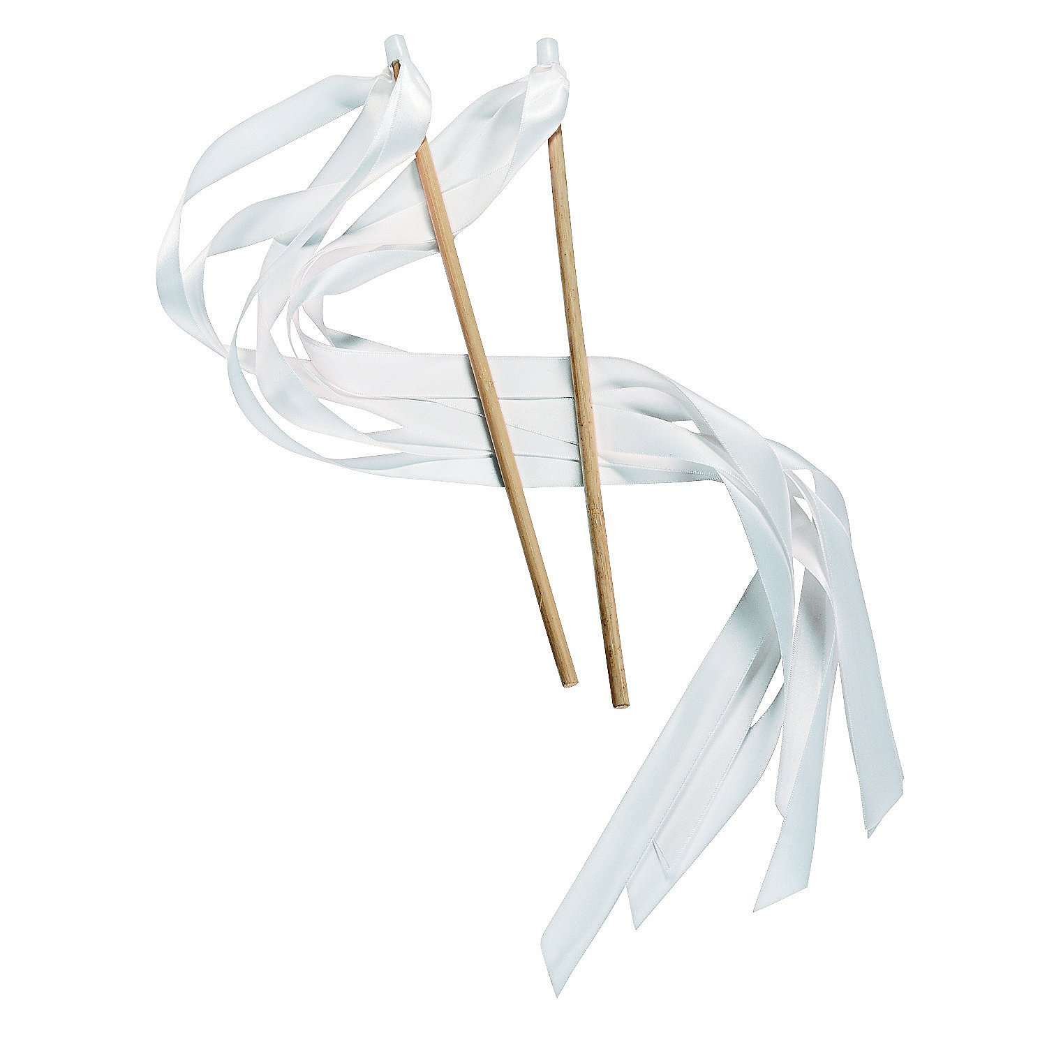 Fun Express White Ribbon Wand - 24 Pieces Bulk Wedding Party Favor, Costume & Apparel Accessories - Perfect for Bridal Showers, Birthday Celebrations and Dance Performances