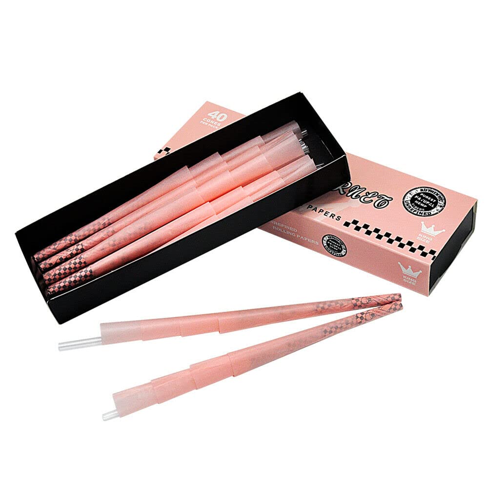 Premium Pink Pre-Rolled Cones King Size (110mm x 54mm) - 39 Pack Slow Burning Natural Gum Rolling Papers | RAW RIZLA Style | Perfect for Smooth Smoking, Parties & Relaxation