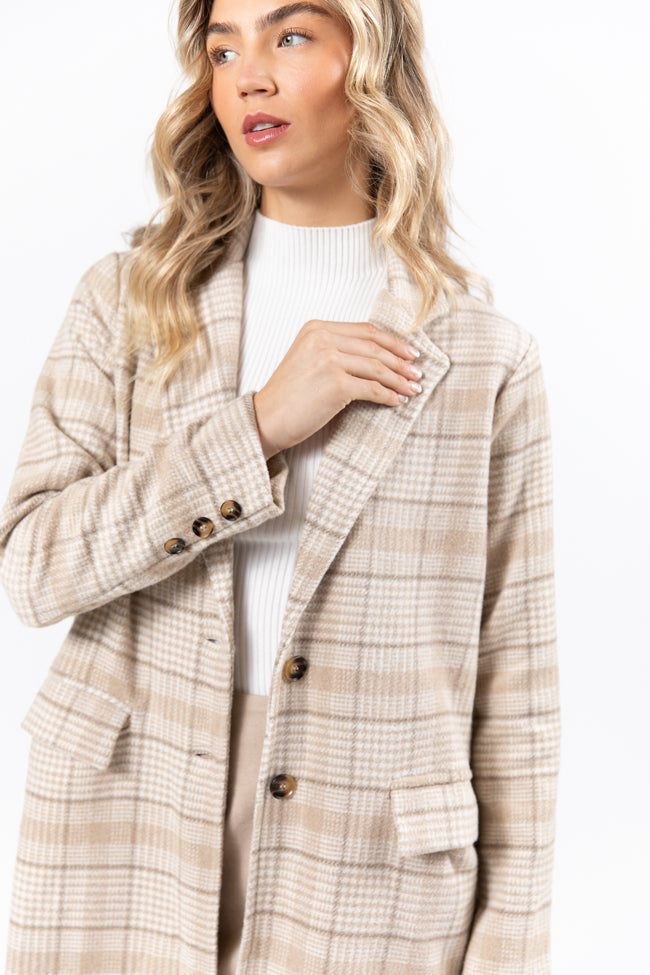 Chill Out Tan Plaid Coat for Women - Stylish Winter Jacket with Warm Fleece Lining | Perfect for Outdoor Activities, Casual Wear & Cold Weather Fashion