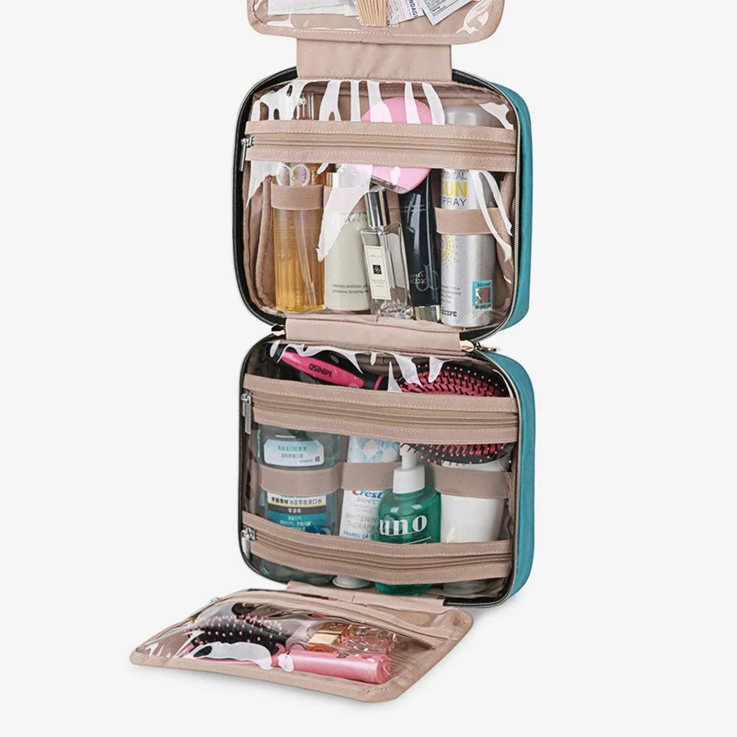 Bonchemin Teal Space Saving Toiletry Bag for Travel, Gym & Camping - Compact & Waterproof Cosmetic Organizer