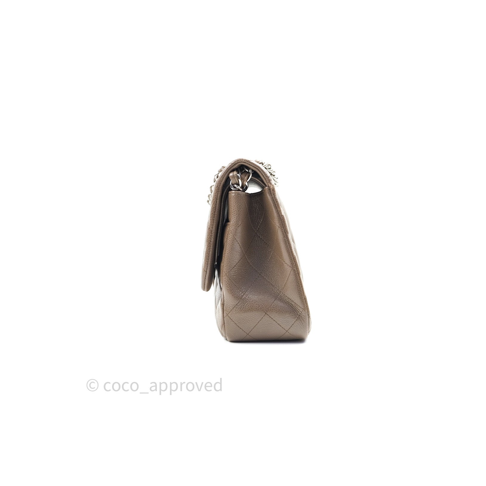 Chanel Classic Double Flap Quilted Jumbo Bag in Khaki Caviar Leather with Silver Hardware - Luxury Designer Handbag for Women, Perfect for Work, Evening Events & Everyday Use