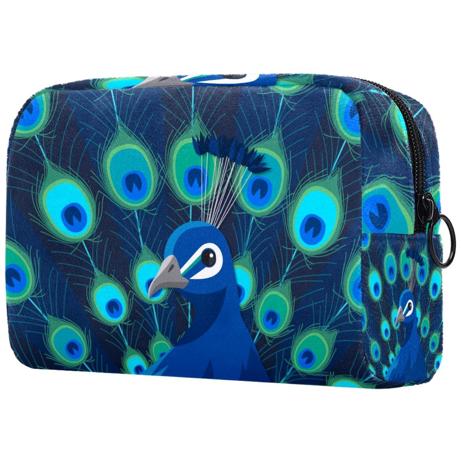 Peacock Blue Makeup Bag - Travel Toiletry Pouch with Zipper for Women & Girls | Perfect for Carry-On & Daily Use