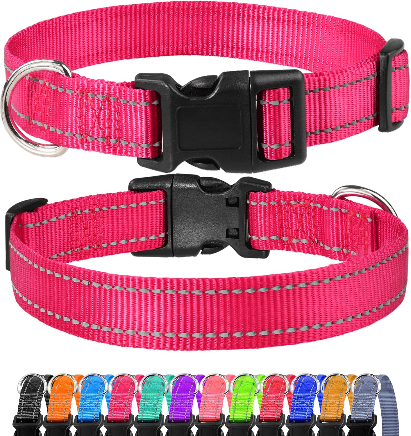 Reflective Nylon Dog Collar for Small Puppies - Adjustable Quick Release Buckle - Pink 5/8