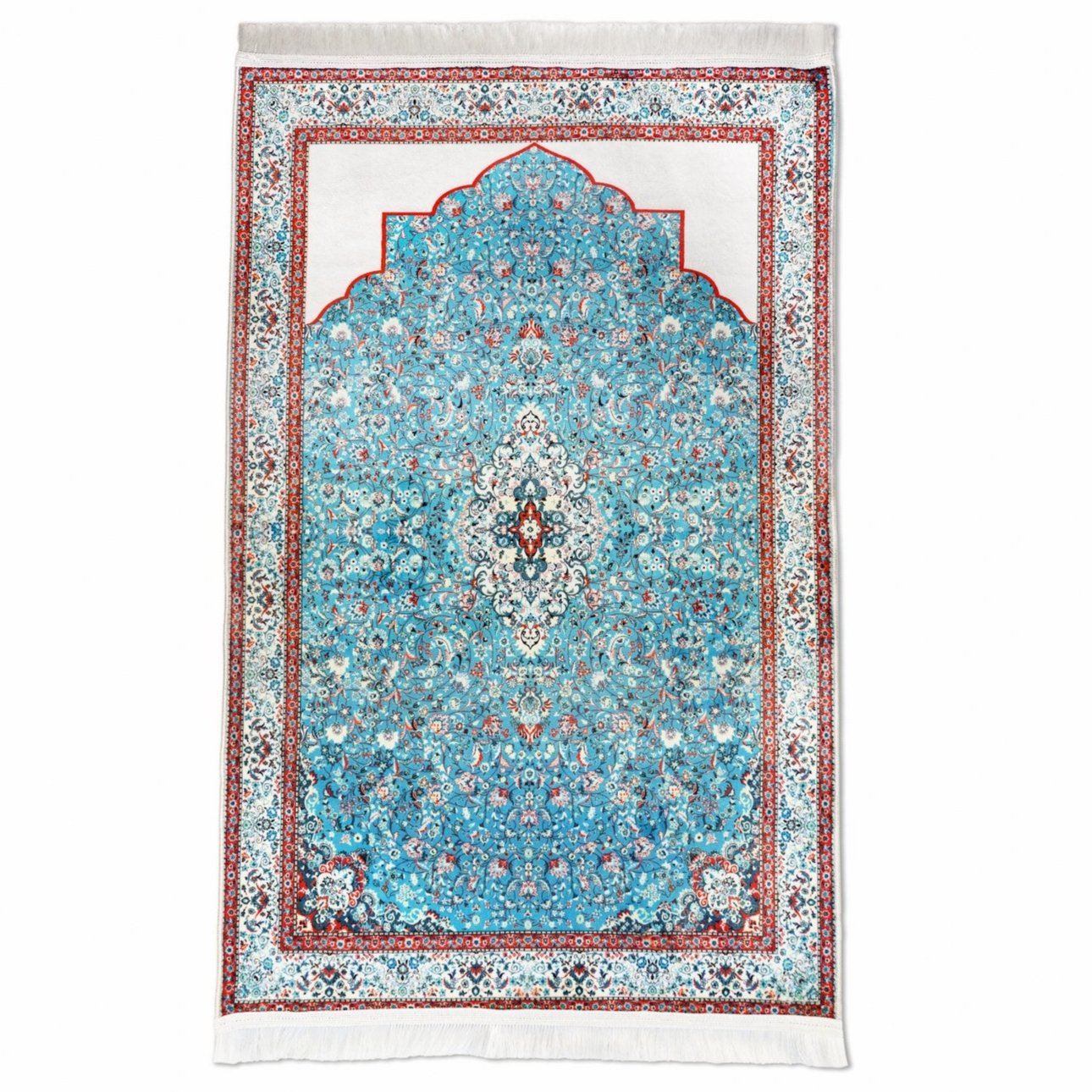 Premium Turquoise & Red Floral Prayer Carpet - Soft Non-Slip Muslim Prayer Mat for Home, Mosque & Travel - Islamic Prayer Rug with Beautiful Traditional Design