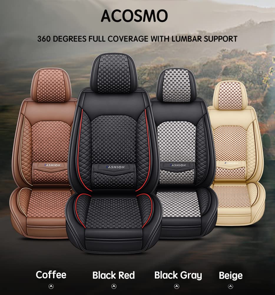 Universal Car Seat Covers with Lumbar Support - 5-Piece Full Set, Breathable & Comfortable Interior Accessories, Airbag Compatible for SUVs, Sedans, and Trucks - Perfect for Daily Commutes, Road Trips, and Family Travel