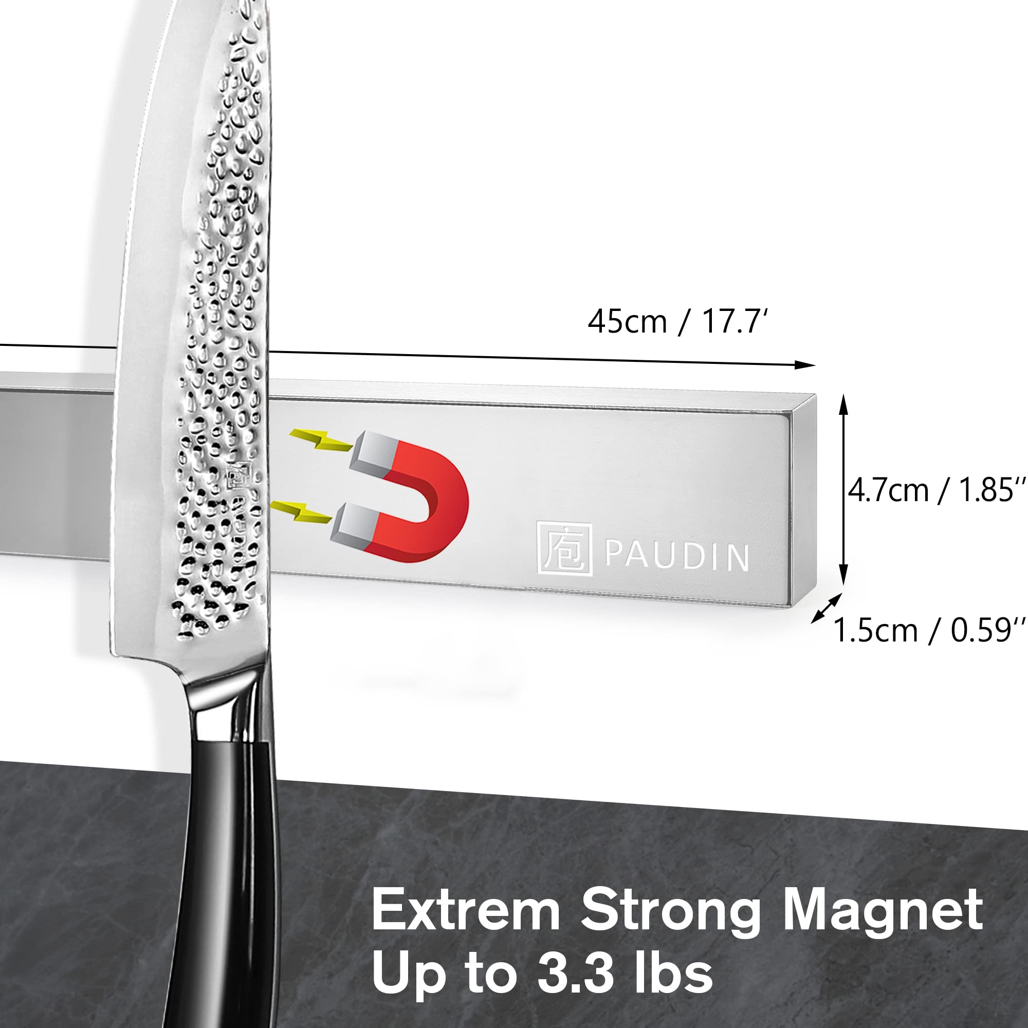 Paudin 17.7 Inch Magnetic Knife Bar - Wall Mount Stainless Steel Knife Holder & Organizer for Kitchen Knives, Utensils, Tools | Perfect for Home, Restaurant & Professional Chef Use