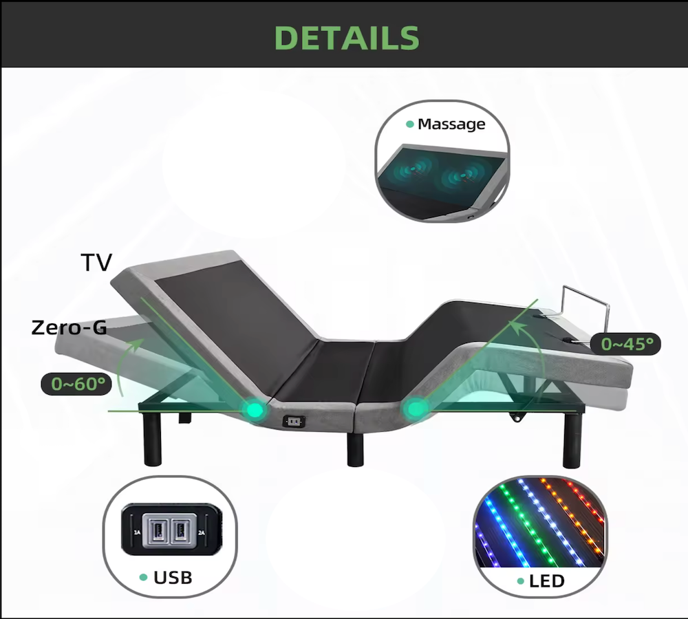 DreamLine Adjustable Bed Base with Remote - Queen Size Adjustable Bed Frame for Back Pain Relief - Perfect for Reading, Watching TV & Zero Gravity Sleeping Position