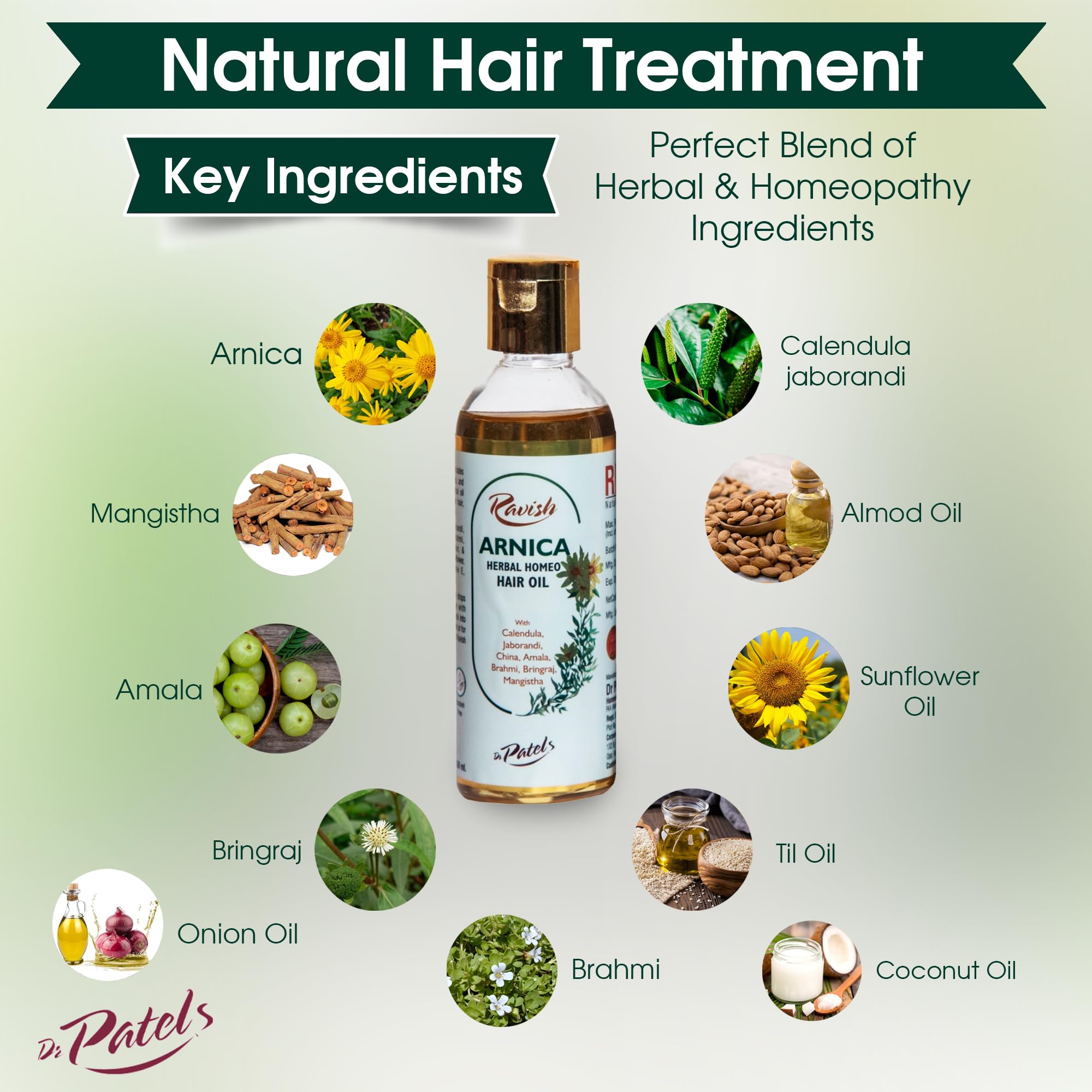 Dr. Patel's Ravish 200ml Herbal Homeopathic Hair Oil - Natural Remedy for Hair Growth & Hair Loss Prevention | Chemical-Free Treatment for All Hair Types | Men & Women | Daily Scalp Care & Styling Solution (Pack of 1)