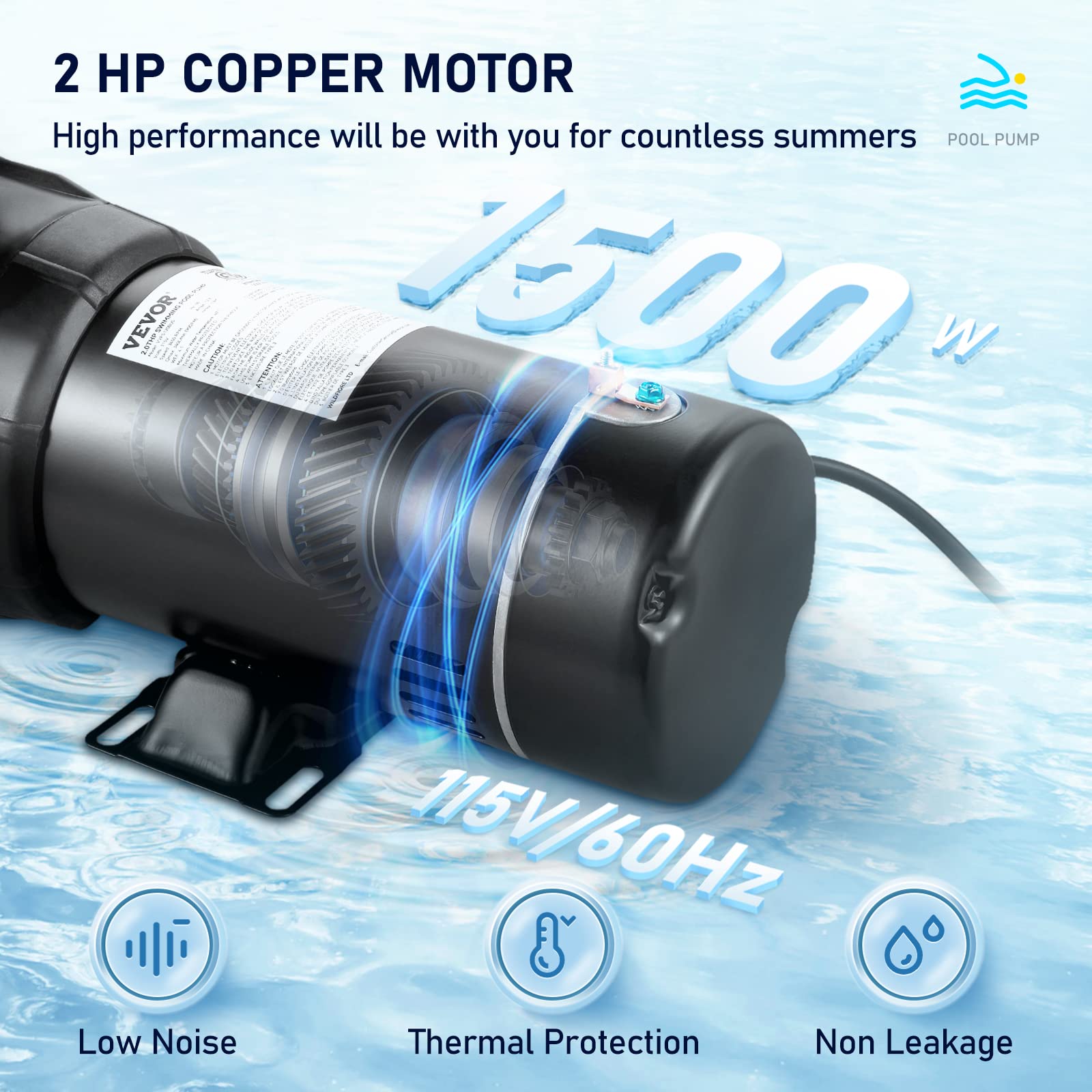 VEVOR 2.0HP 115V 1500W Single Speed Above Ground Pool Pump with Strainer Basket - 5400 GPH Max Flow, ETL Certified | Ideal for Inground & Above Ground Pools, Backyard Swimming, Water Circulation & Filtration