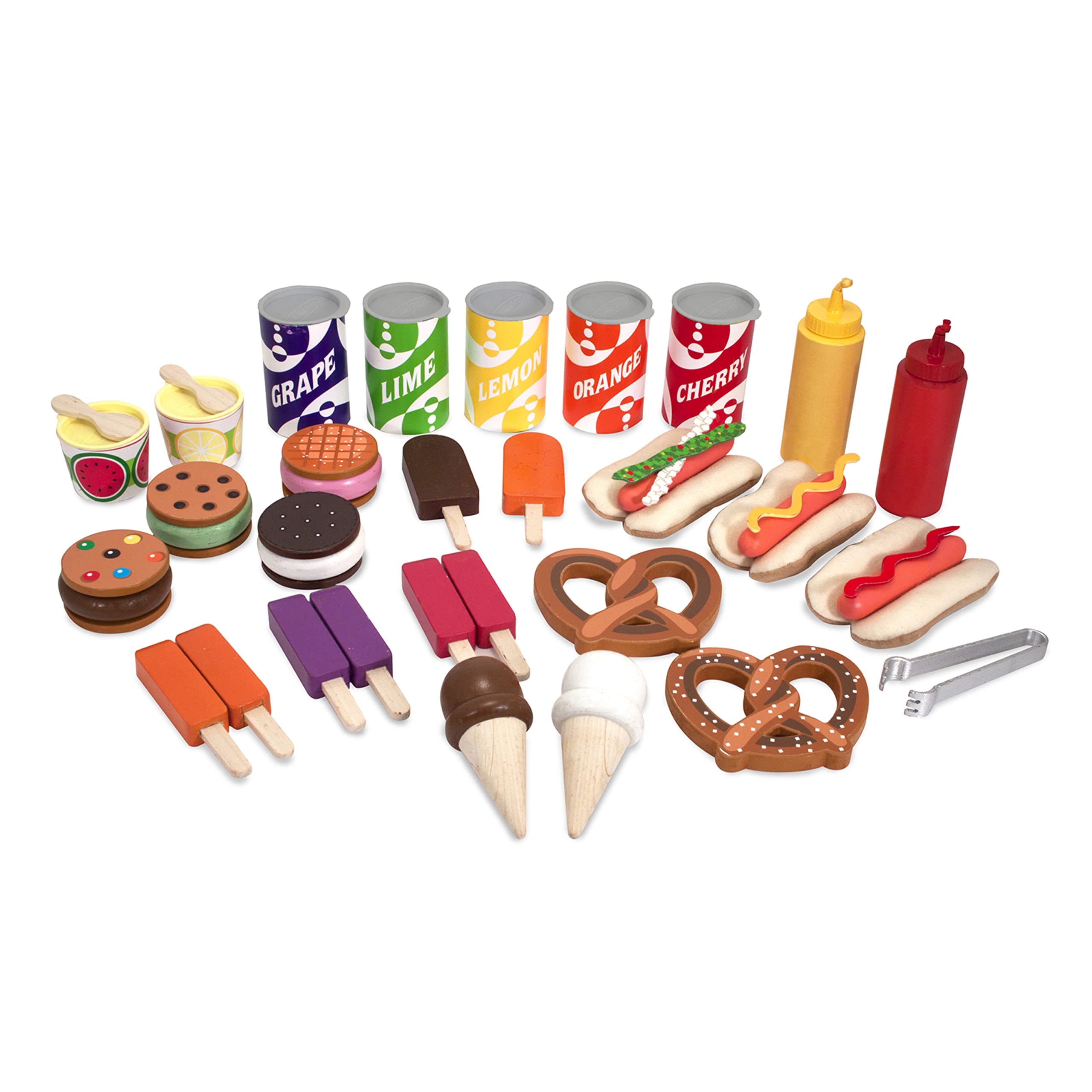 Melissa & Doug Wooden Pretend Play Food Cart with 40+ Pieces - Kids Snacks & Sweets Toy Set, Reversible Awning, Multi-Color Play Kitchen Accessories for Toddlers & Preschoolers - Perfect for Imaginative Play, Birthday Gifts & Daycare Learning Activities