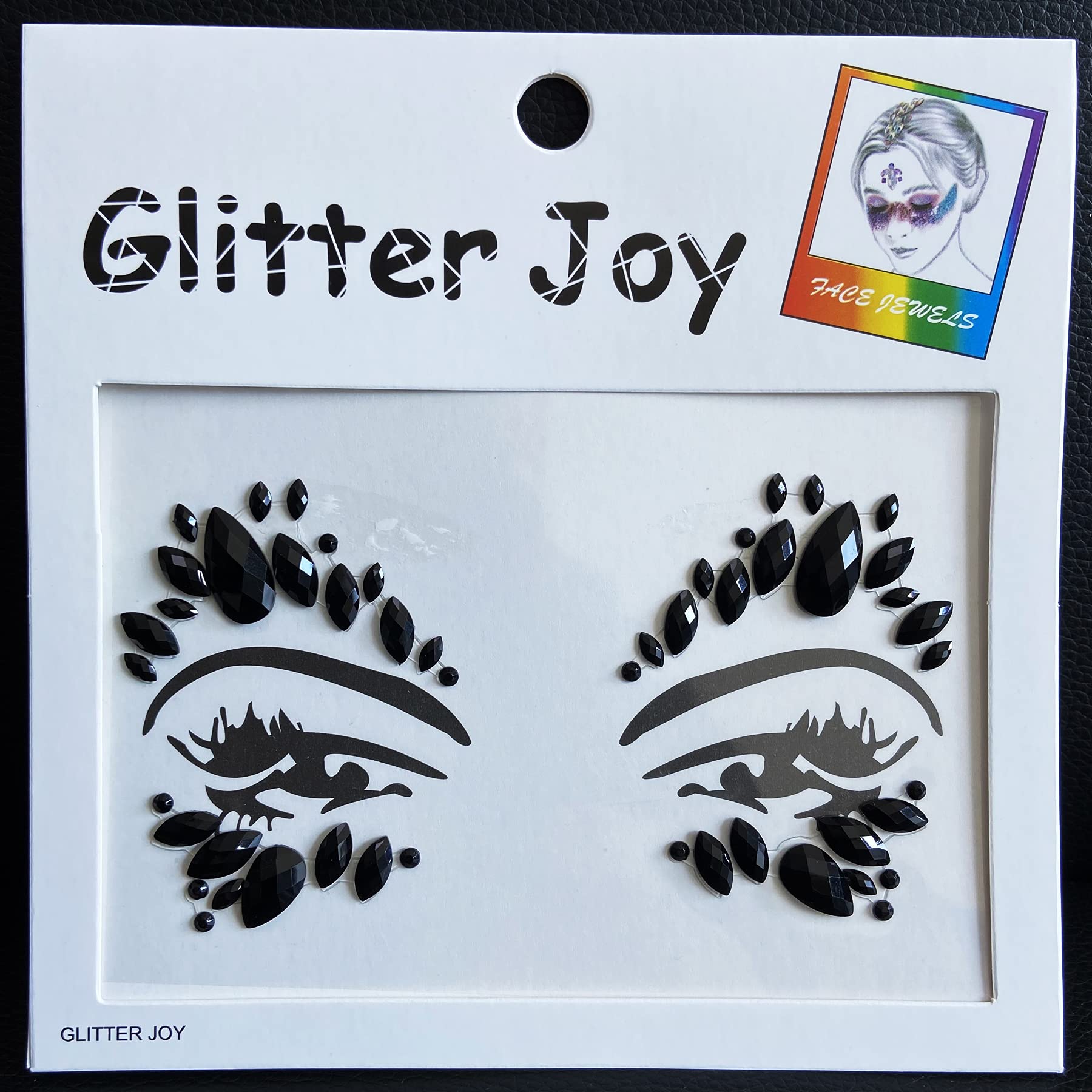 Black Rhinestone Face Gems Stickers - 6 Pack Temporary Face Jewels for Festival, Rave & Body Art | Perfect for Halloween, Cosplay & Party Makeup