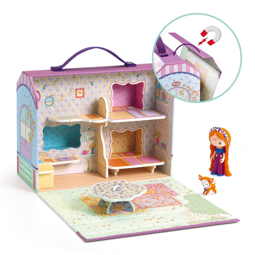 Djeco Tinyly Bluchka & Indie House - Adorable Wooden Animal Figures for Kids, Perfect for Pretend Play and Room Decor | Great Gift for Birthdays and Holidays