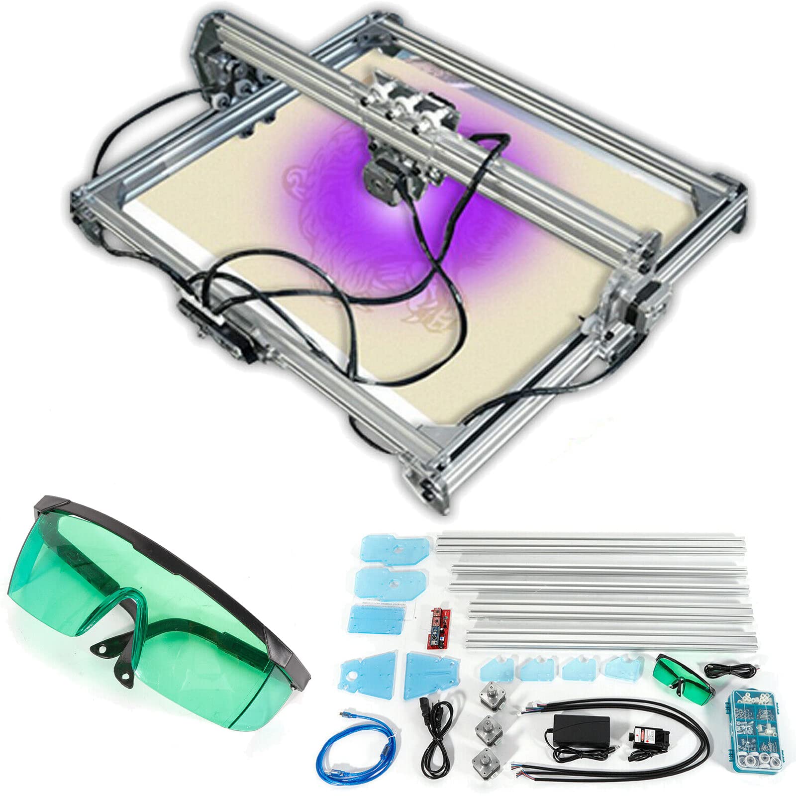 3000mw Laser Engraver Cutting Machine - CNC Metal Engraving & Wood Cutting Tool with 2-Axis Control Board, 65x50cm Large Engraving Area - Perfect for DIY Crafts, Jewelry Making, Sign Making, and Metal Marking Projects