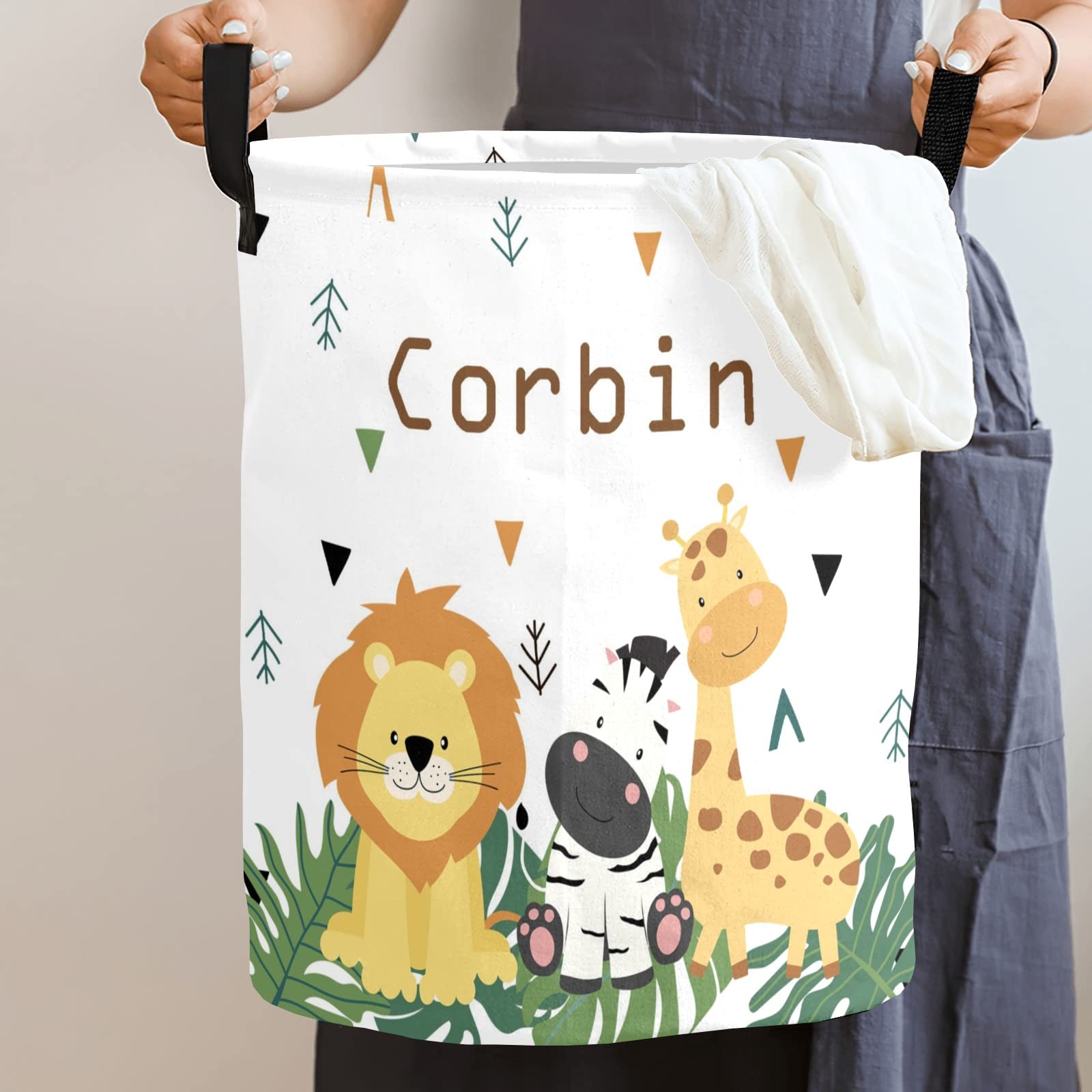 Custom Personalized Laundry Basket - Collapsible Clothes Hamper with Handle for Bathroom, Bedroom & Living Room Storage | Animal Print Design | Perfect for Home Organization & Space Saving