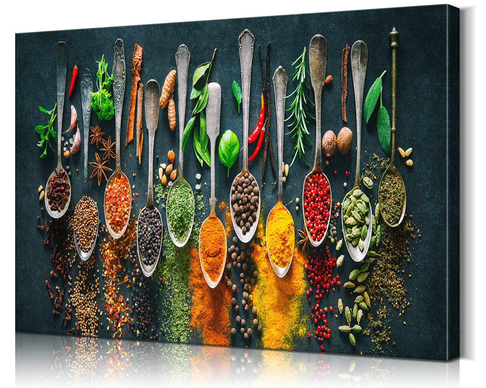 Modern Kitchen Wall Art Decor - 28''H x 40''W Framed Spice & Food Themed Prints - Perfect for Dining Room, Restaurant & Home Decor