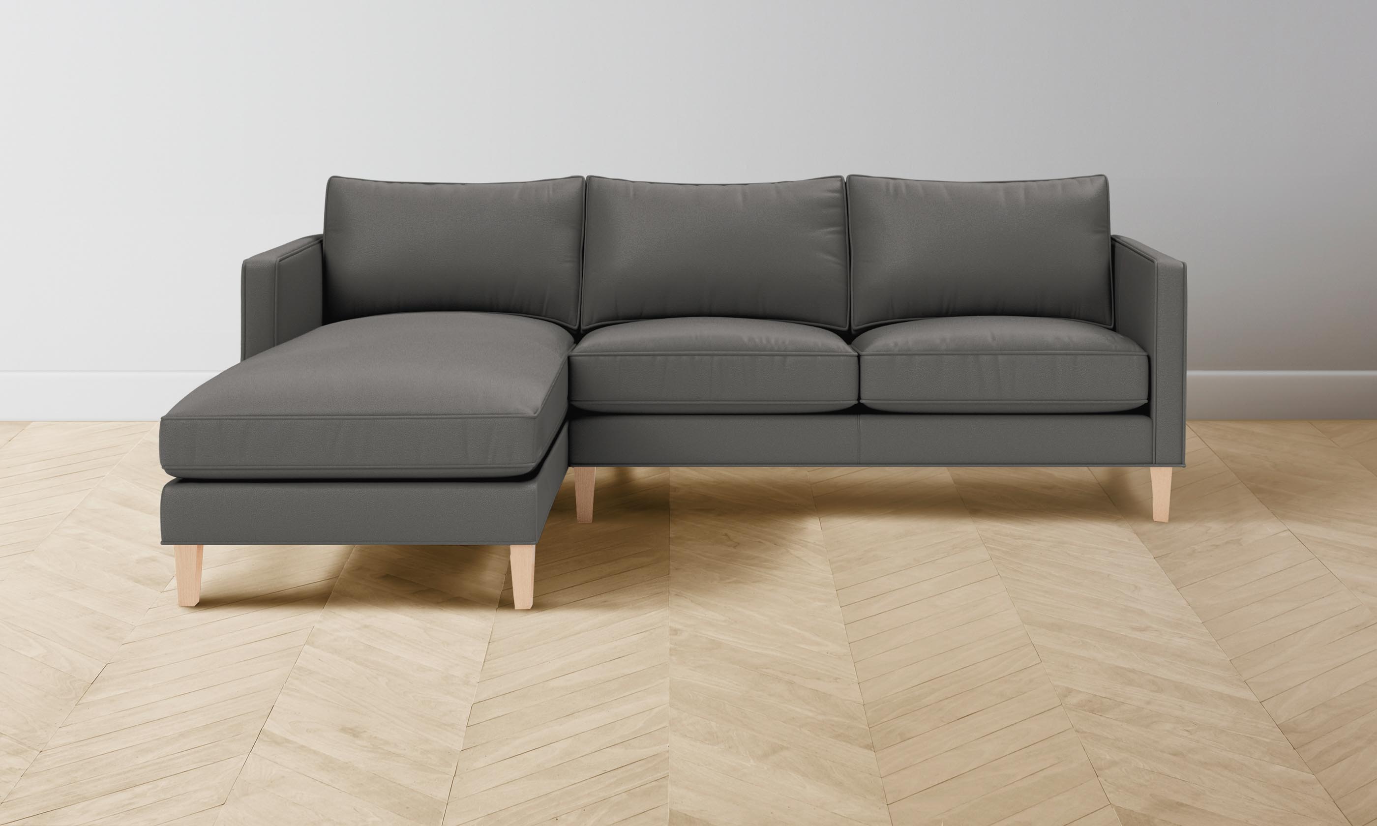 Premium Crosby Sectional Sofa - Genuine Pebbled Leather in Ash Gray - Perfect for Living Rooms, Lounges & Home Theaters