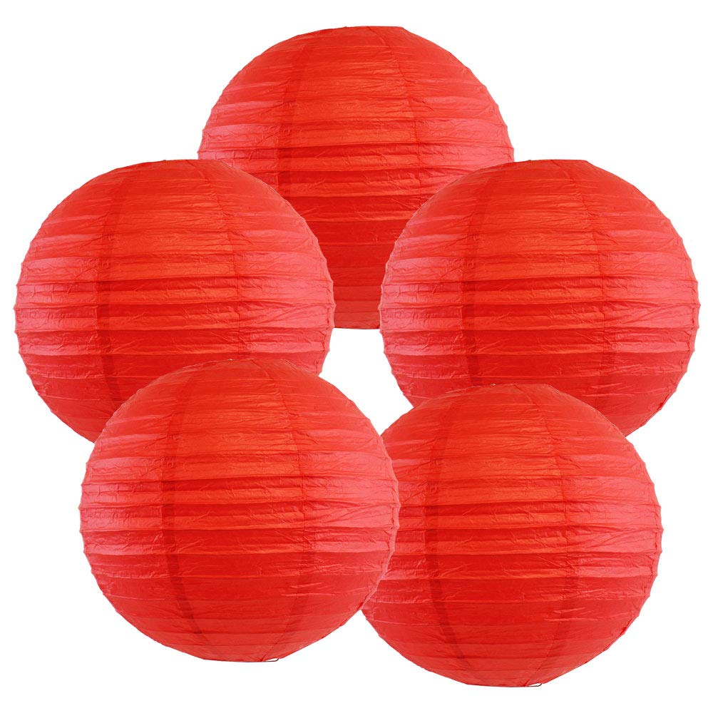 Red Chinese Japanese Paper Lanterns - 8 Inch Traditional Asian Decorative Lanterns (Set of 5) for Home Decor, Wedding, Festival & Party Lighting