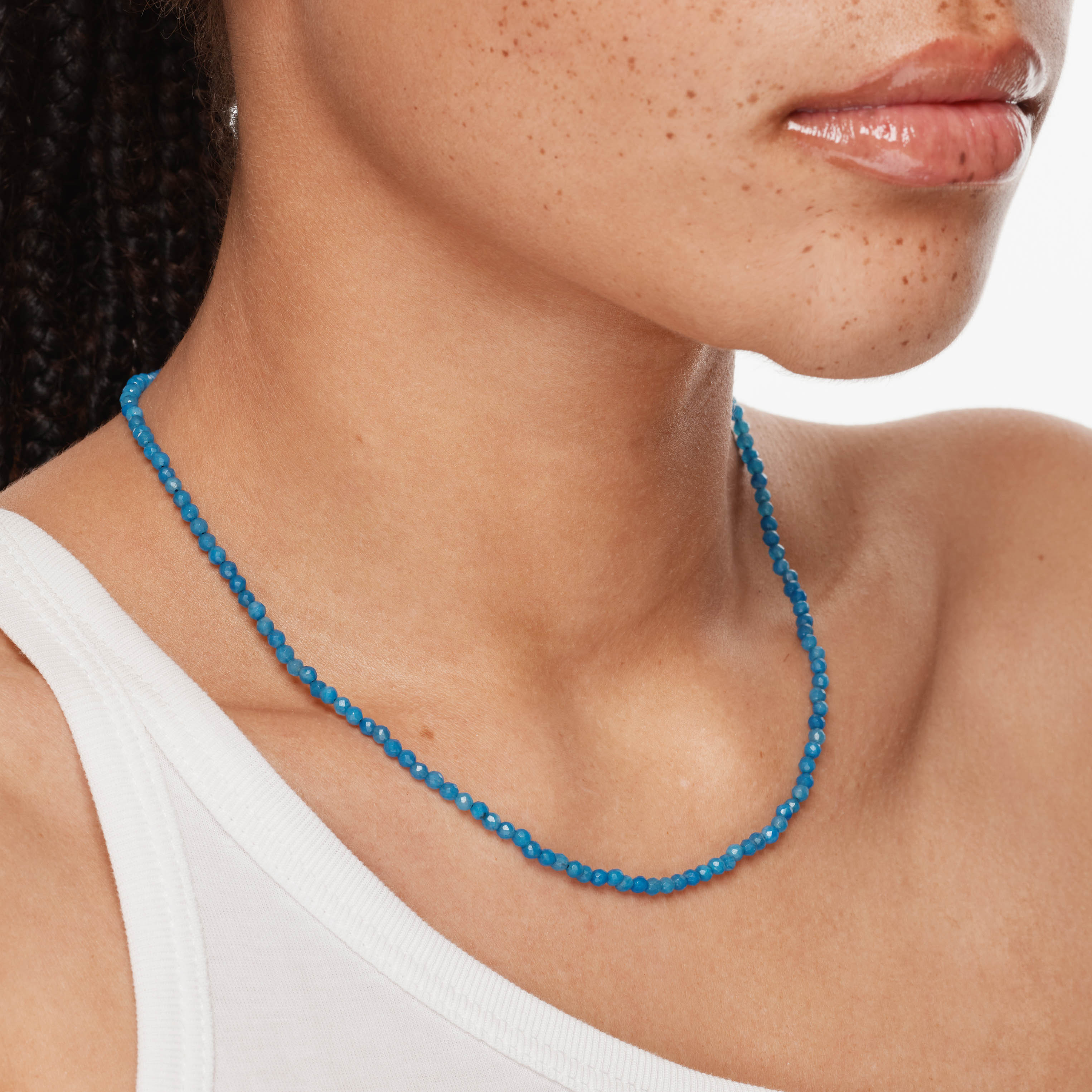 Micro Blue Agate Bead Necklace in Gold - Elegant Healing Crystal Jewelry for Women, Perfect for Meditation, Yoga & Spiritual Gifts