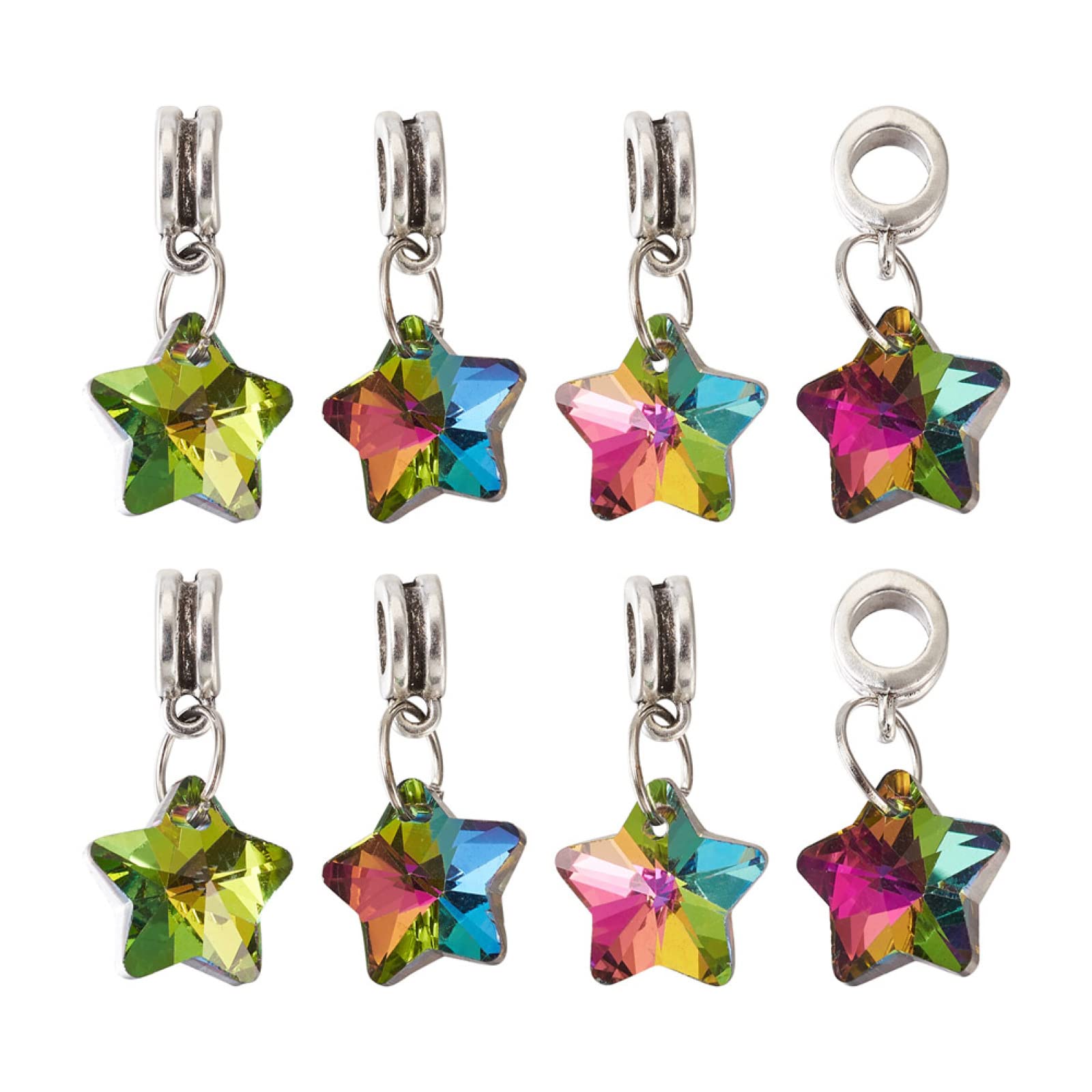 KISSITTY 50-Piece Faceted Crystal Glass Star Pendants - 26mm Large Hole Beads with Silver Bails for DIY Jewelry Making - Perfect for Necklaces, Bracelets & Earrings - Electroplated European Style Charms (5mm Hole)