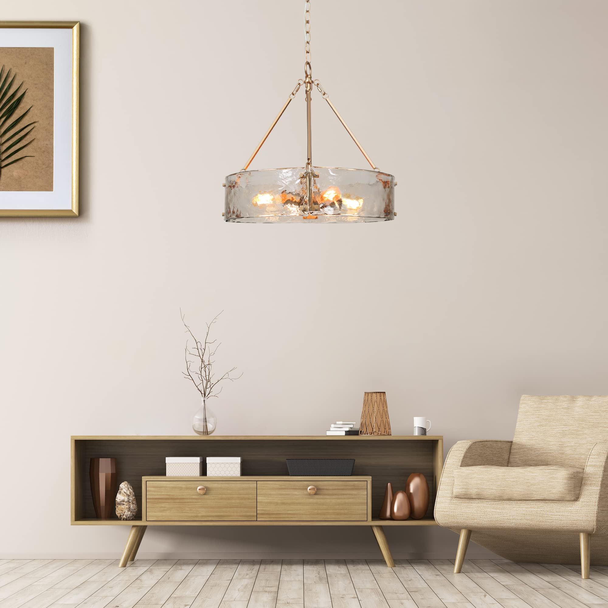 ZEVNI 4-Light Modern Gold Chandelier with Glass Drum Shade - 19.5