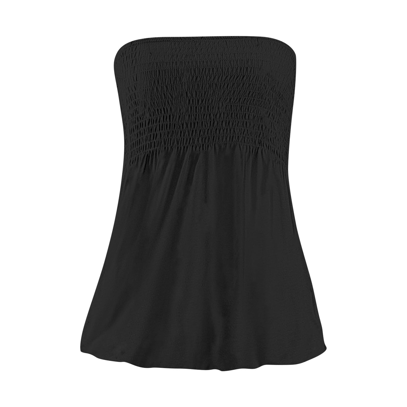 Women's Floral Strapless Bandeau Tank Top - Smocked Ruffled Backless Tube Top for Summer Beach, Casual Outfits & Music Festivals