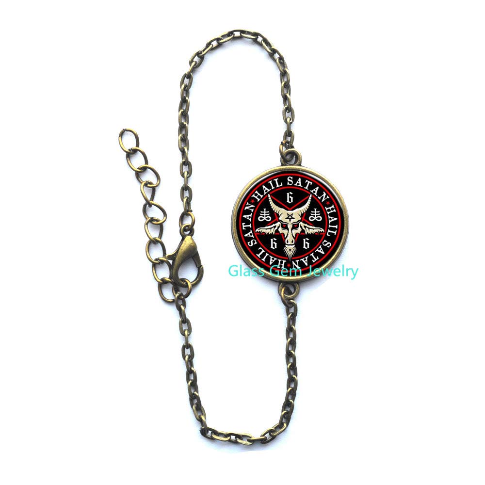 Pentagram Bracelet with Charming Goat Head Baphomet Design - Gothic Satanism Jewelry for Men & Women | Perfect for Occult Fashion, Ritual Wear, and Alternative Style Accessories (Q0138)
