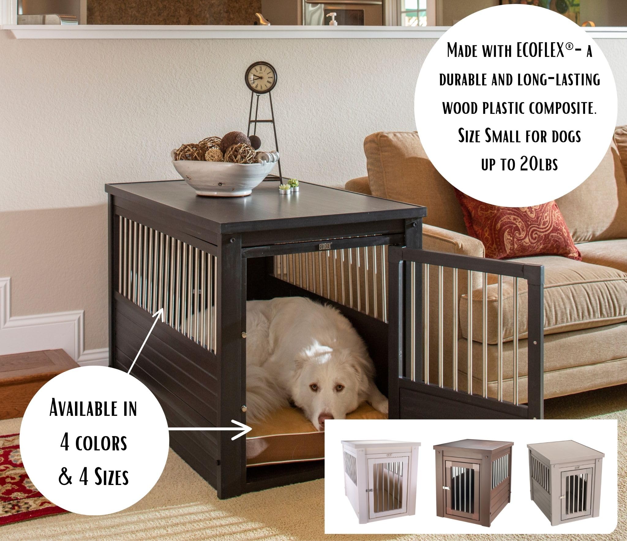 New Age Pet ECOFLEX Dog Crate End Table - Stylish Furniture-Style Pet Crate for Crate Training, Durable Stainless Steel Frame with Secure Latched Door - 10 Year Warranty - Perfect for Living Rooms, Bedrooms & Small Spaces