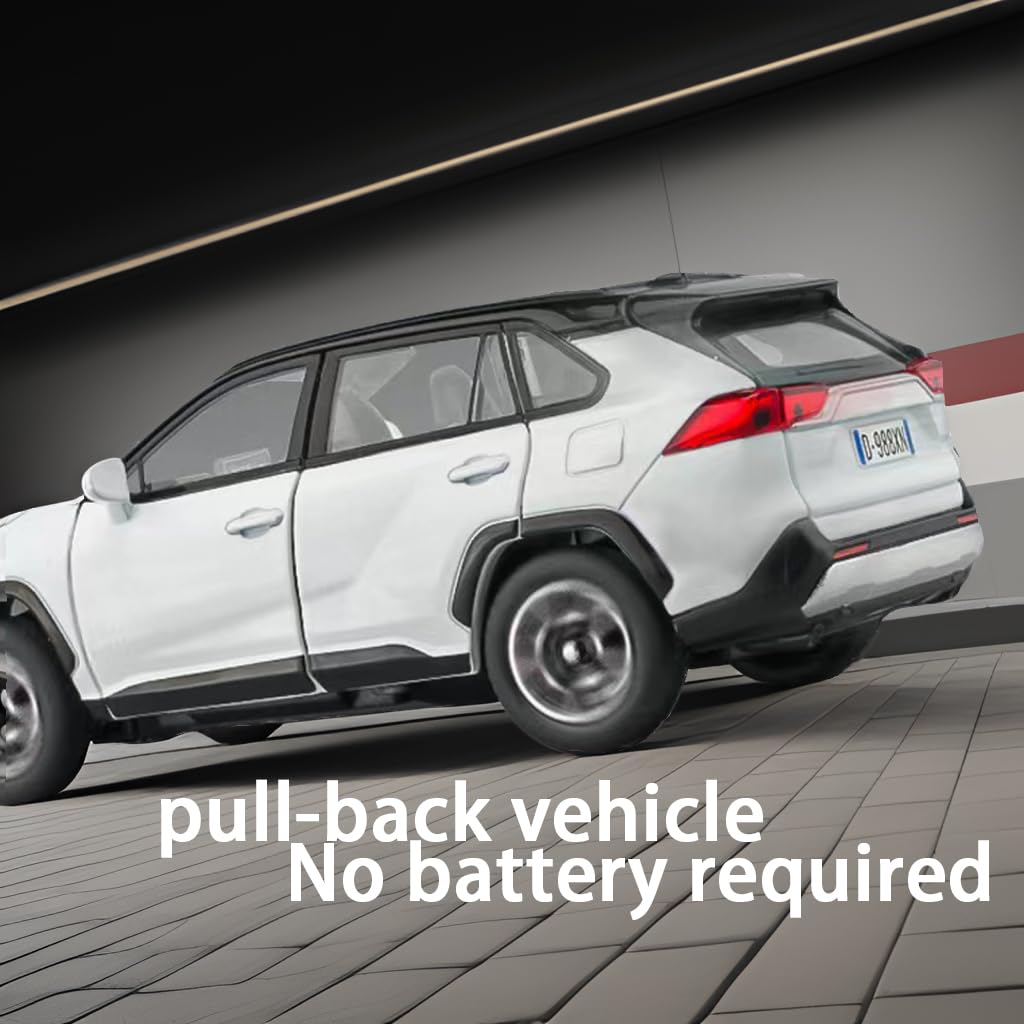 1/32 Scale Toyota RAV4 Alloy Diecast Model Car with LED Lights & Sound Effects - Collectible Toy Vehicle for Boys, Kids & Toddlers - Perfect Gift for Car Enthusiasts & Birthday Presents (White) - Great for Playtime, Display Collections & Educational STEM Learning