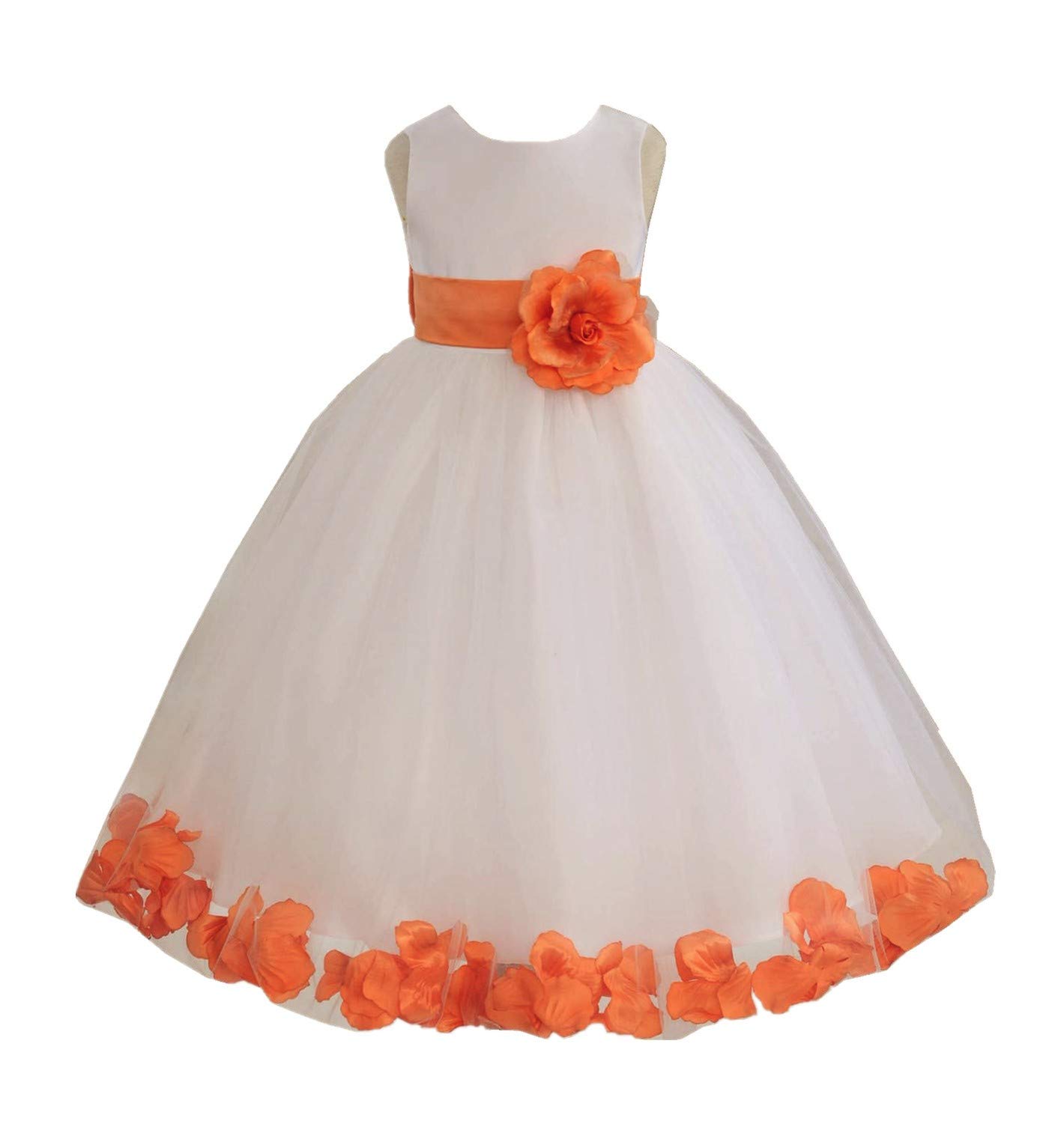 White Tulle Rose Petals Flower Girl Dress - Elegant Christening Gown for Weddings, Baptisms & Special Occasions (Style 302T, Size 10)