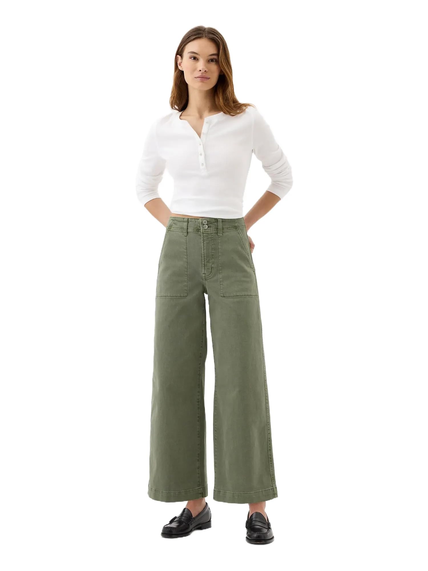GAP Women's High Rise Wide Leg Jeans - Mesculen Green Size 28 | Comfortable Stretch Denim Pants for Casual Wear & Everyday Outfits