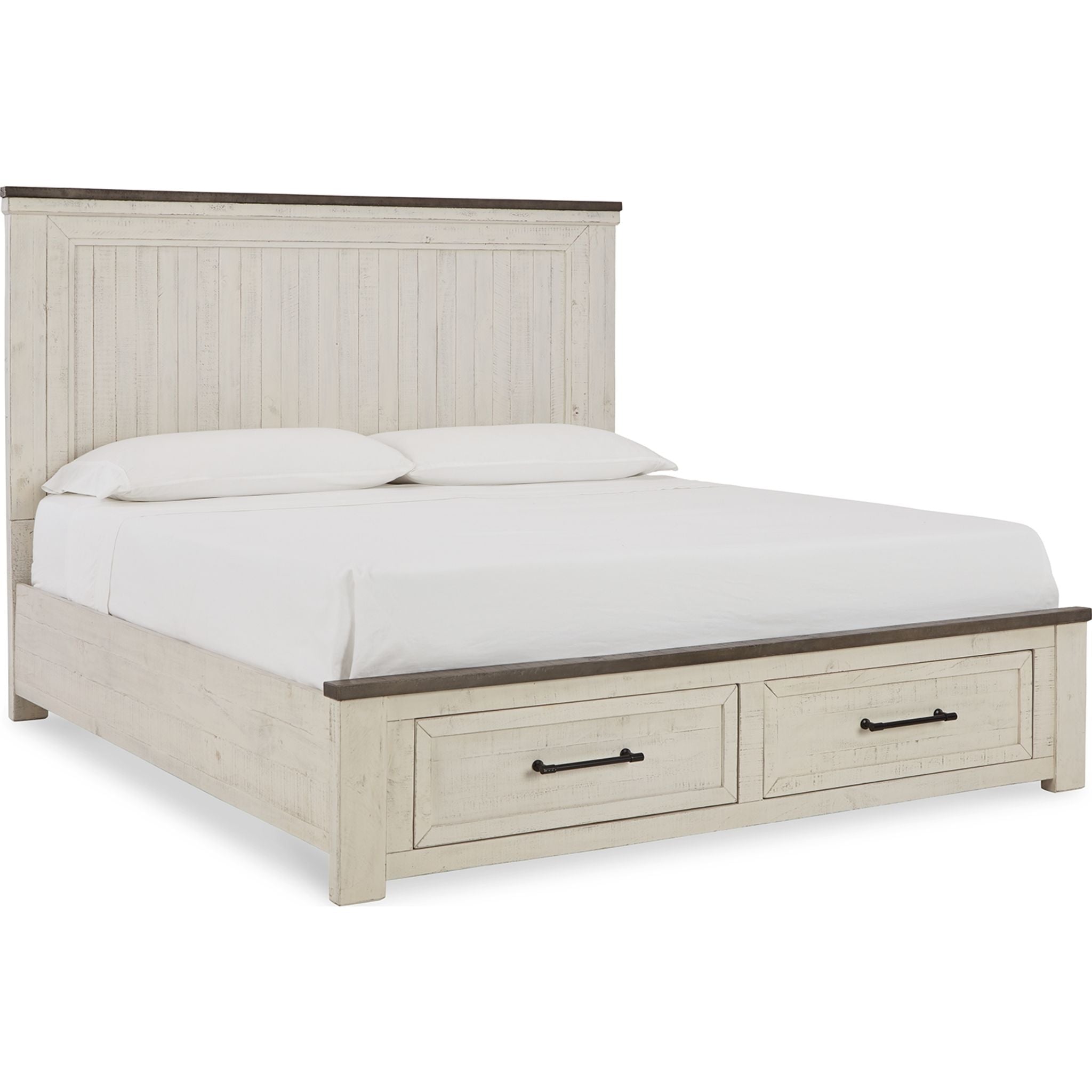 Brewgan Queen Bed Frame - Two-Tone Wooden Platform Bed with Headboard - Perfect for Modern Bedrooms & Guest Rooms