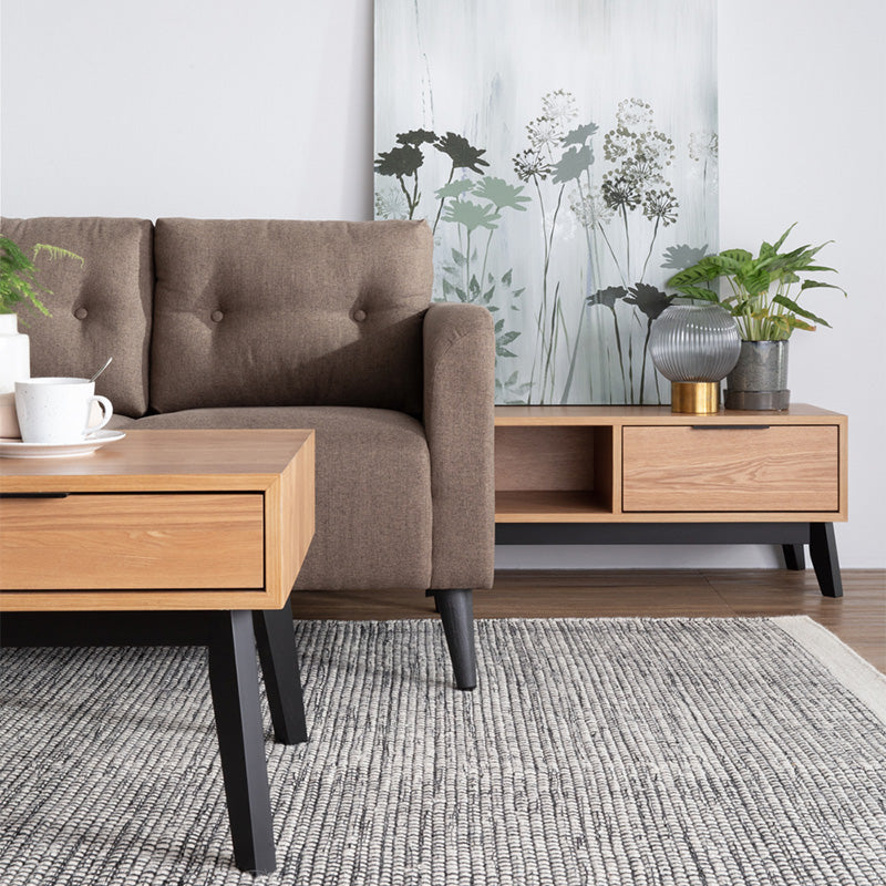 MALTON 180cm Entertainment TV Stand with Storage - Natural & Black Finish - Perfect for Living Room, Bedroom & Home Theater Setup