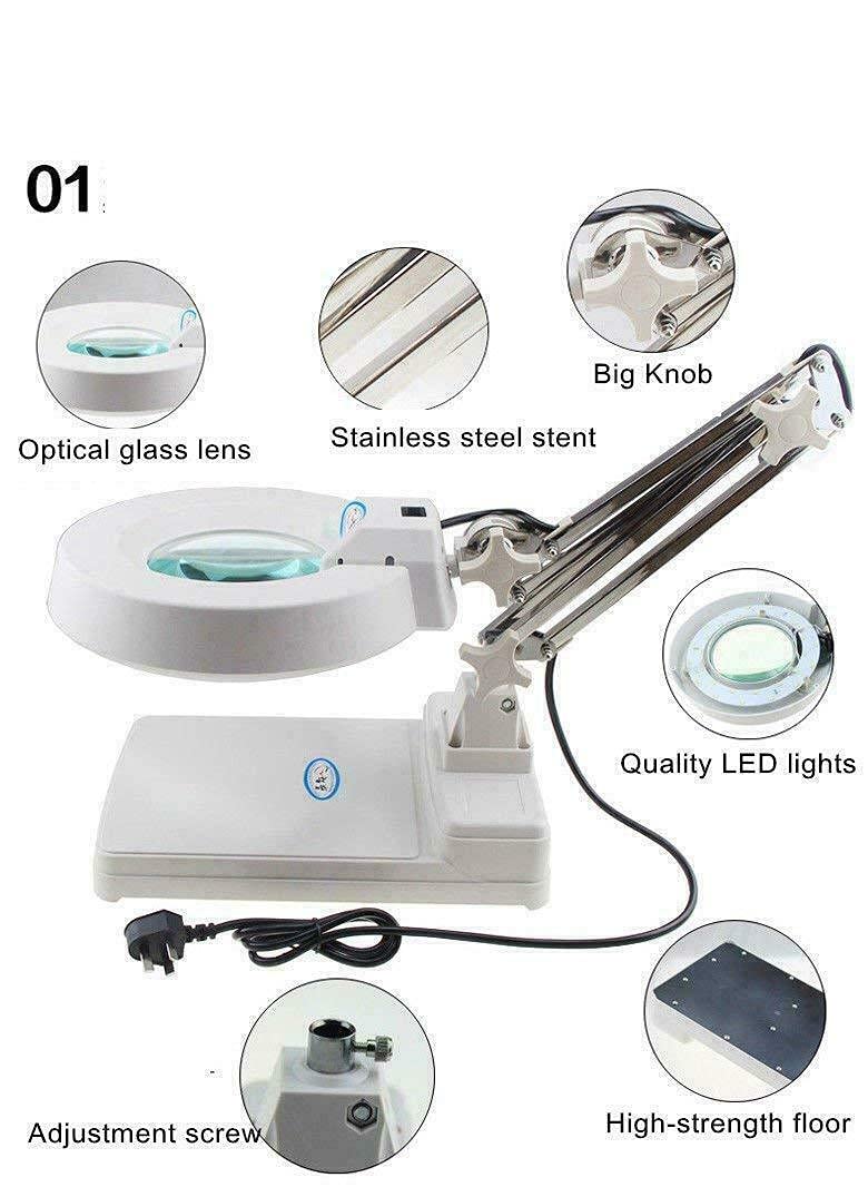 20X & 10X Adjustable LED Magnifying Desk Lamp - Bright Illumination for Precision Work, Jewelry Making, Watch Repair & Hobby Crafts