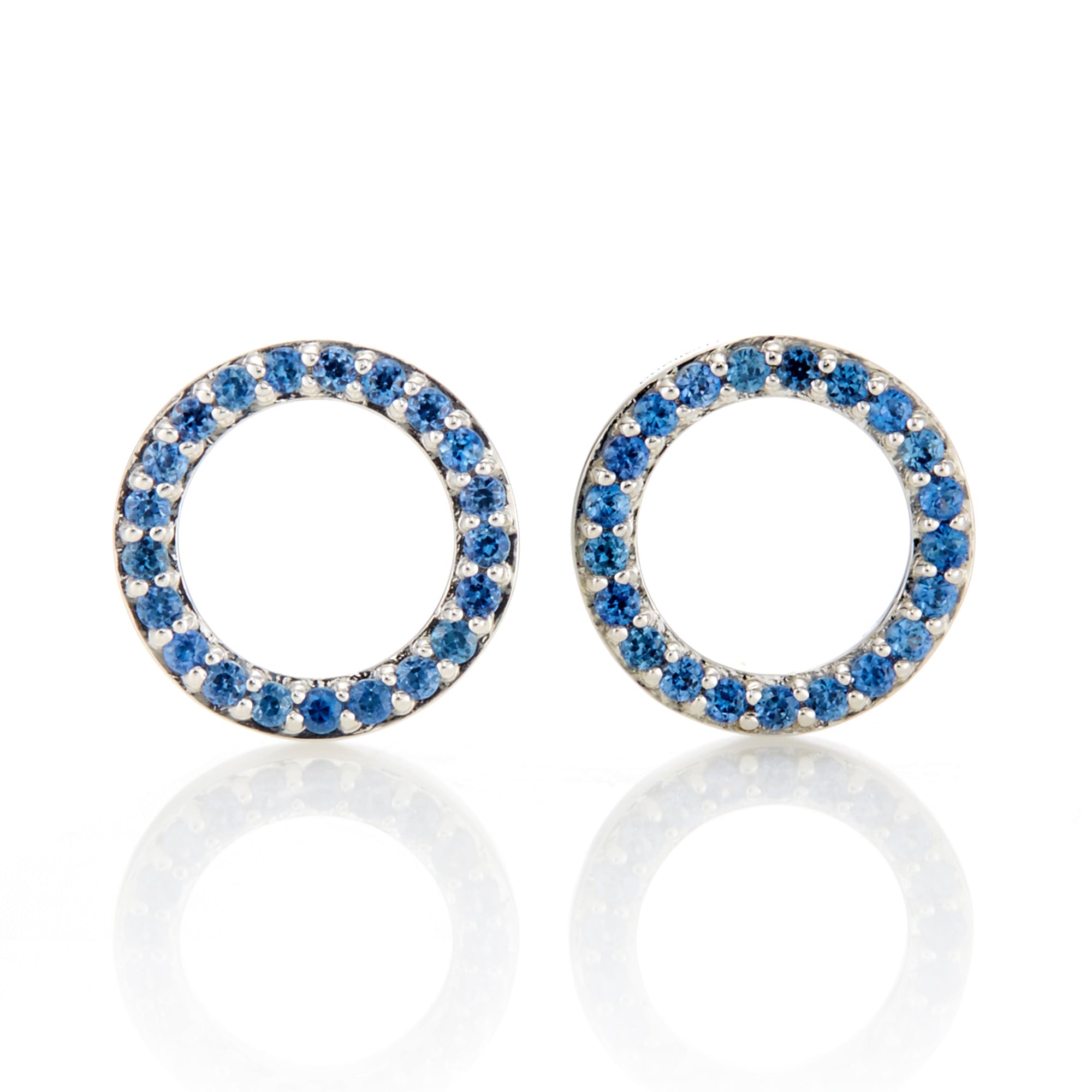 Blue Sapphire Open Circle Earrings for Women – Sterling Silver Dangle Hoop Earrings – Elegant Jewelry Gift for Birthday, Anniversary & Special Occasions