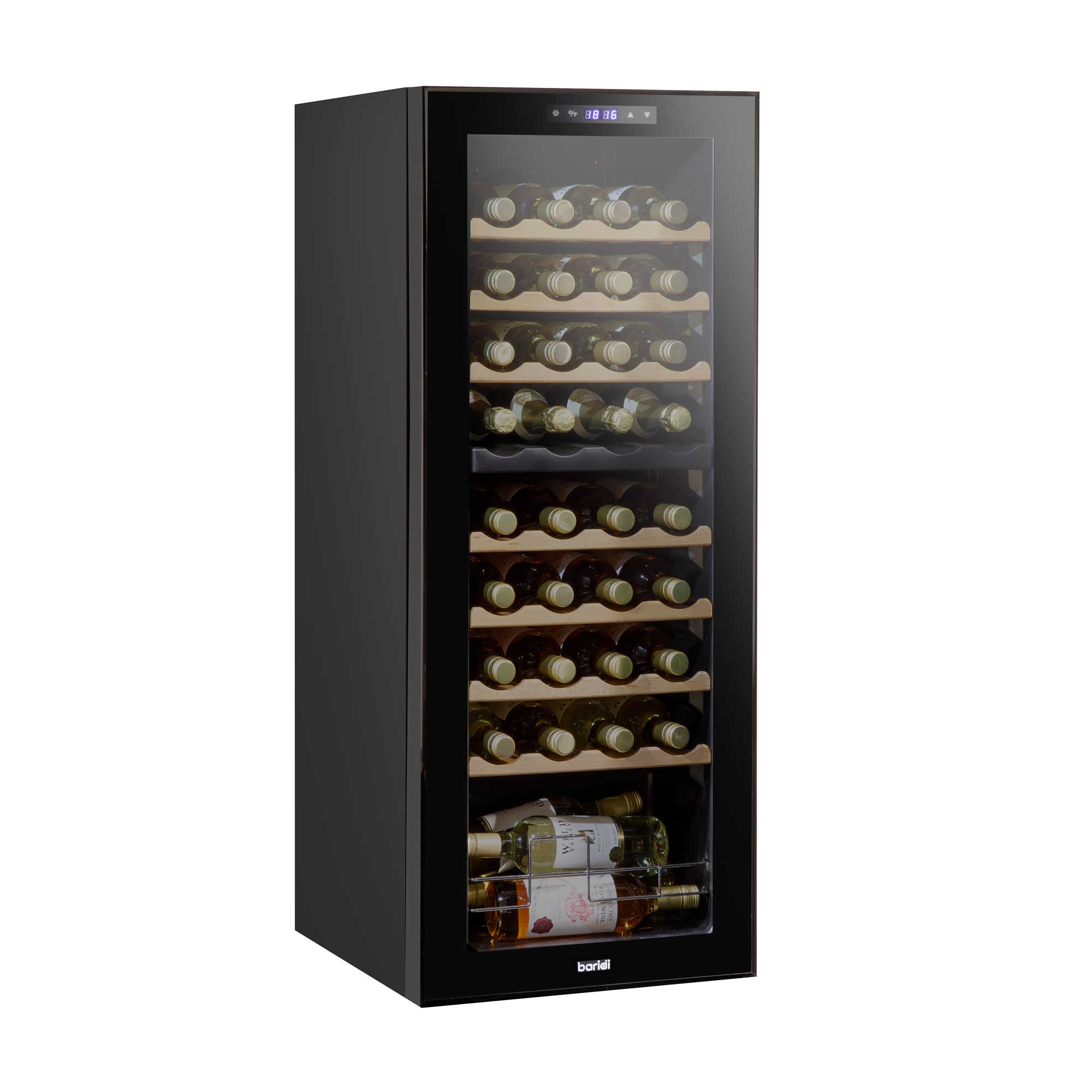 36 Bottle Dual Zone Wine Cooler Refrigerator with Touch Controls, Wooden Shelves & LED Display - Perfect for Home Bars, Restaurants, and Wine Cellars - Baridi DH91