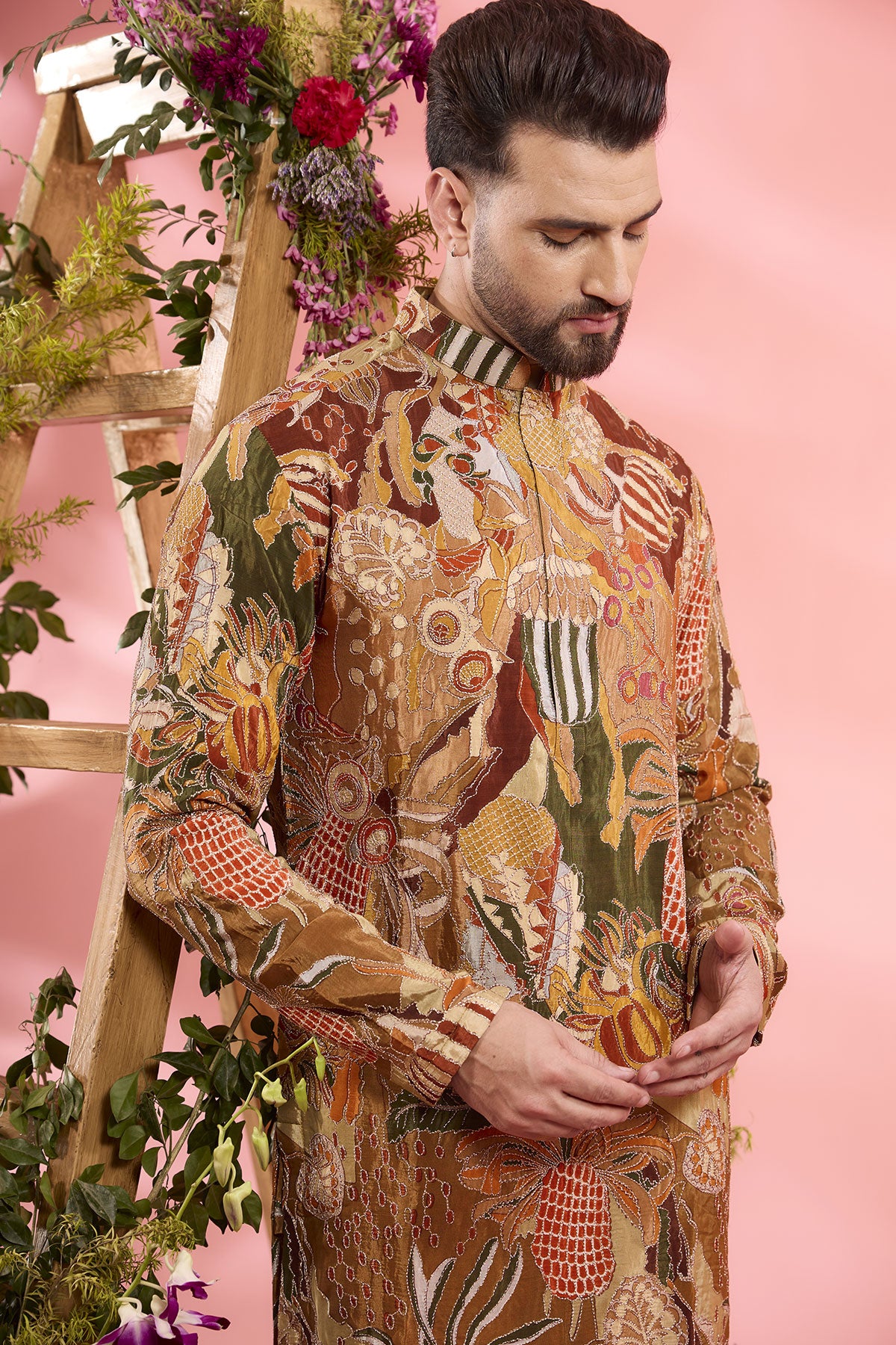 Peach Crepe Silk Embroidered Kurta for Women - Elegant Handcrafted Indian Tunic Top - Perfect for Festivals, Weddings & Special Occasions