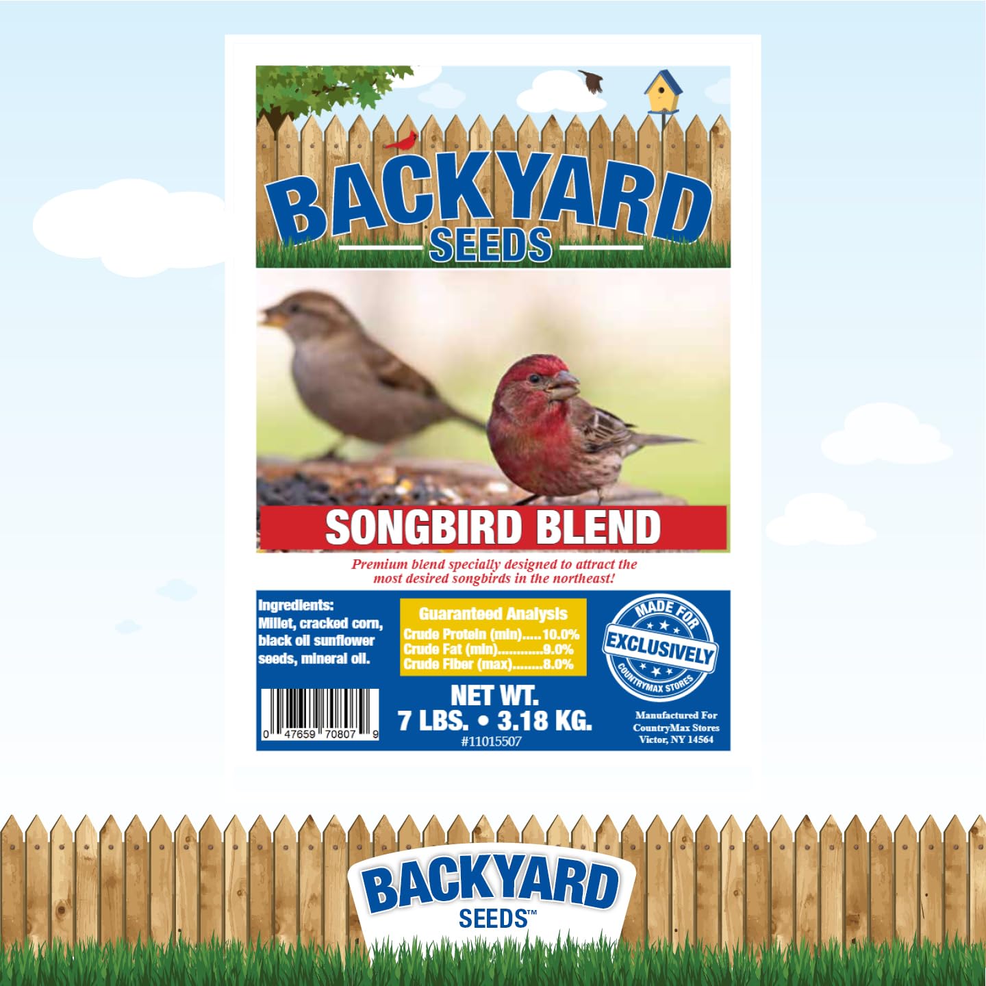 Backyard Seeds Songbird Blend Wild Bird Seed - Premium 7lb Bag to Attract Bluebirds, Cardinals & Chickadees | Perfect for Bird Feeders, Gardens & Wildlife Watching