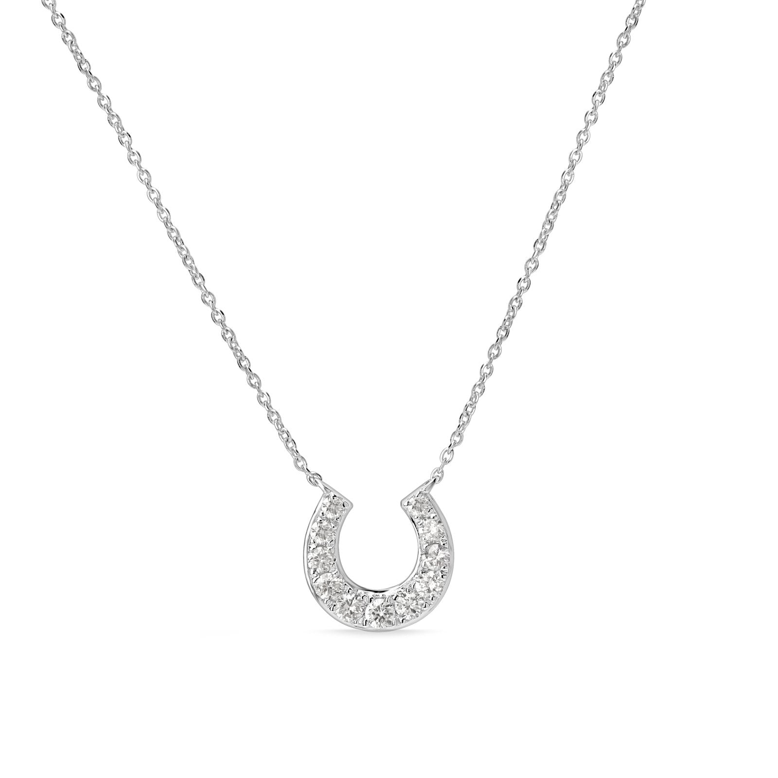 14k White Gold Diamond Pavé Horseshoe Pendant Necklace - Elegant Jewelry Gift for Women, Perfect for Birthdays, Anniversaries & Special Occasions