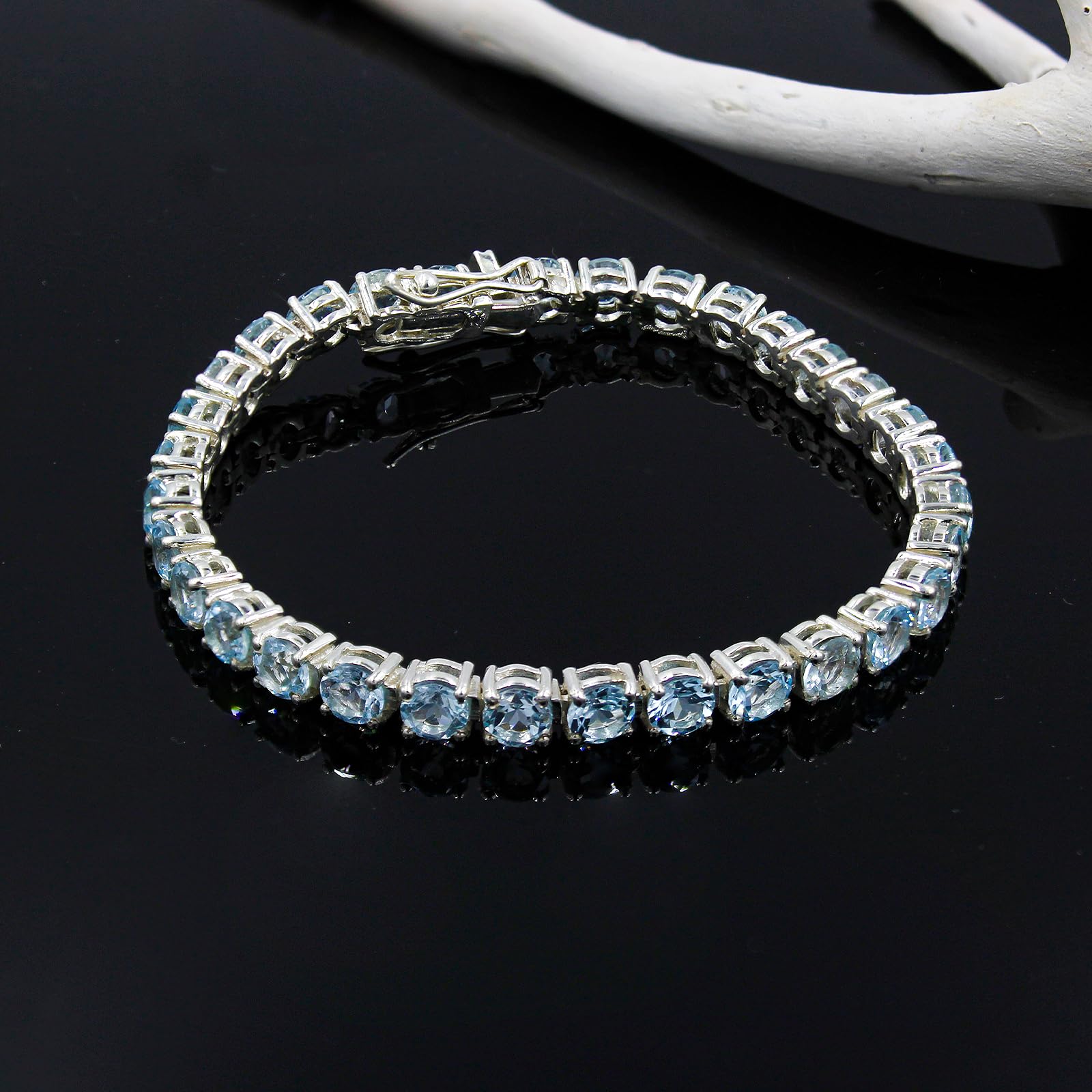 925 Sterling Silver Tennis Bracelet for Women - Blue Topaz Gemstone Designer Bracelet, Fashion Jewelry Gift (7.5