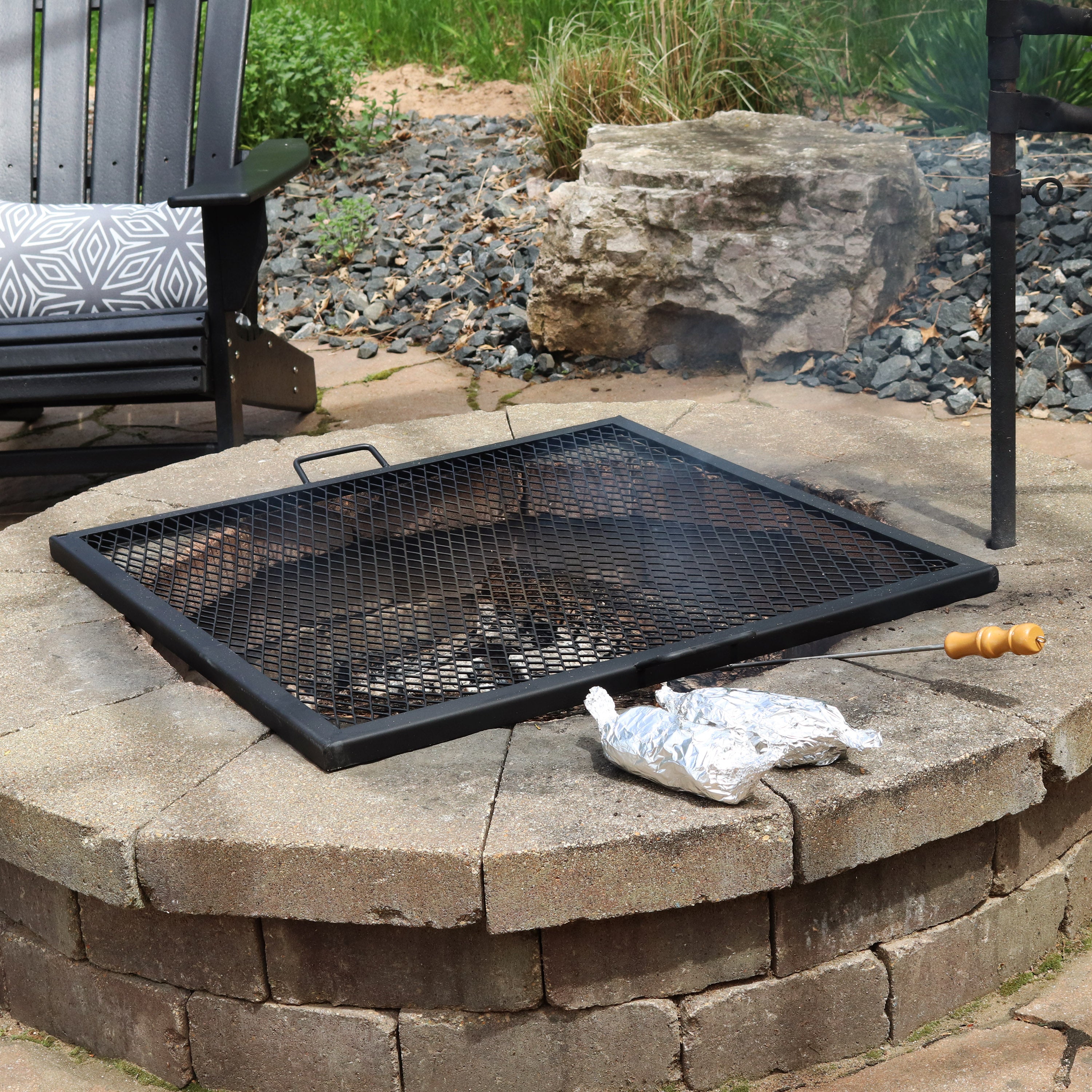 Sunnydaze X Marks Square Fire Pit Grill Grate - Heavy Duty Steel Cooking Grate for Outdoor Camping, Backyard BBQs & Patio Fire Pits